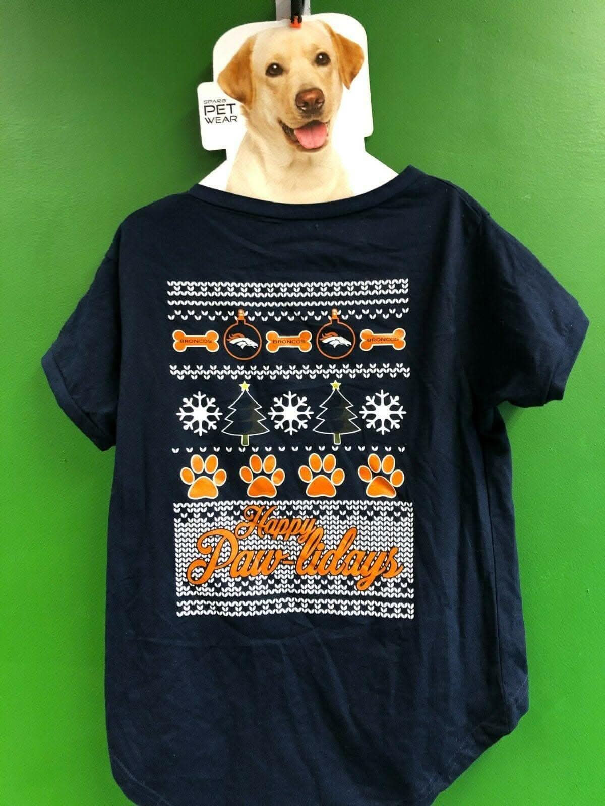 NFL Denver Broncos Christmas Holidays Dog T-Shirt Size X-Large NWT