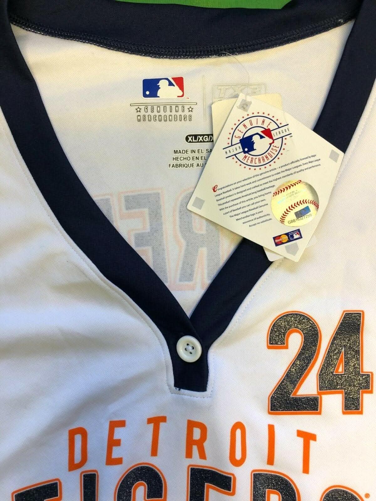 MLB Detroit Tigers Cabrera #24 Henley T-Shirt TX3 Cool Women's X-L NWT
