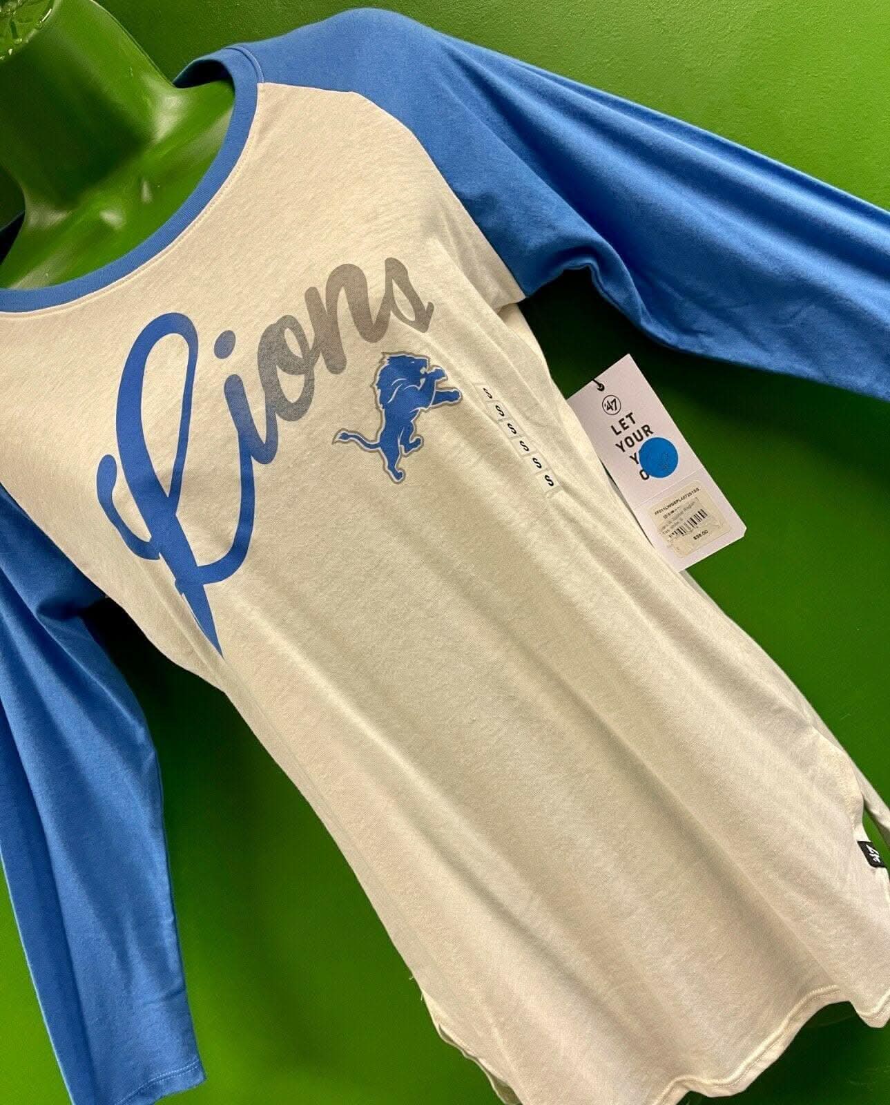 NFL Detroit Lions '47 Raglan Splitter T-Shirt Women's X-Large NWT