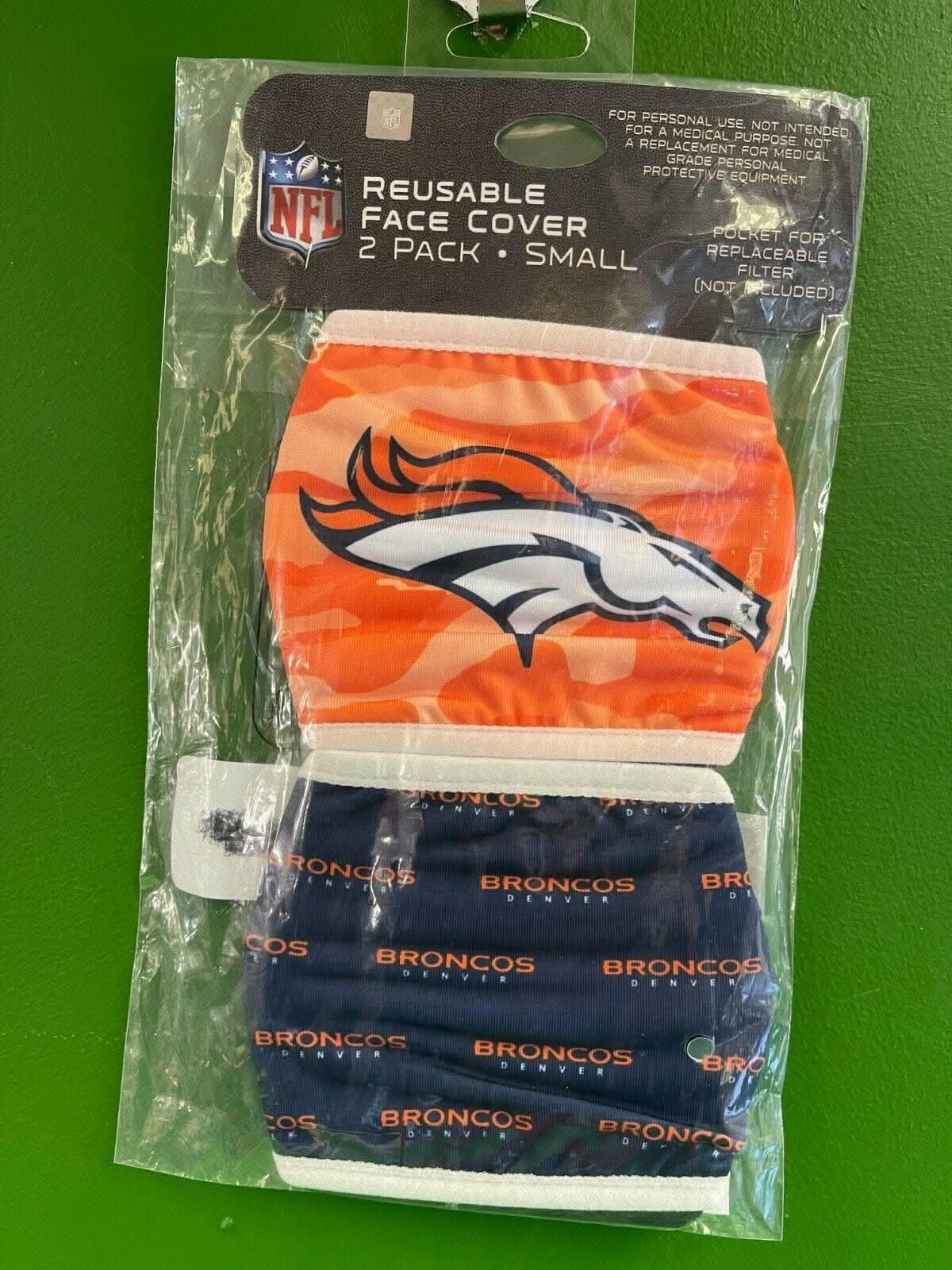 NFL Denver Broncos Pack of 2 Face Masks Covers Size Small NWT