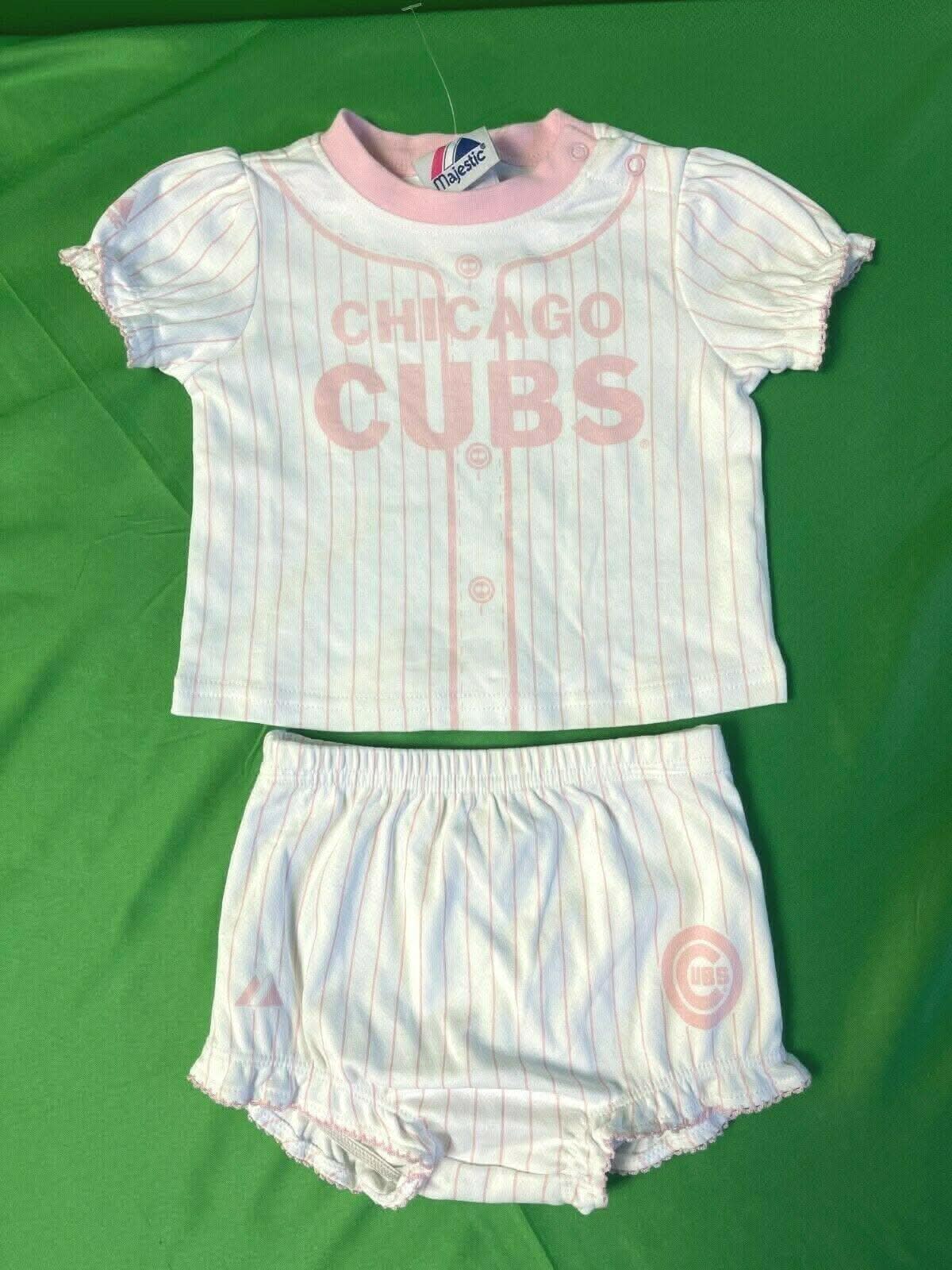 MLB Chicago Cubs Majestic Pink Pin Stripe 2-pc Outfit 6-9 months NWT