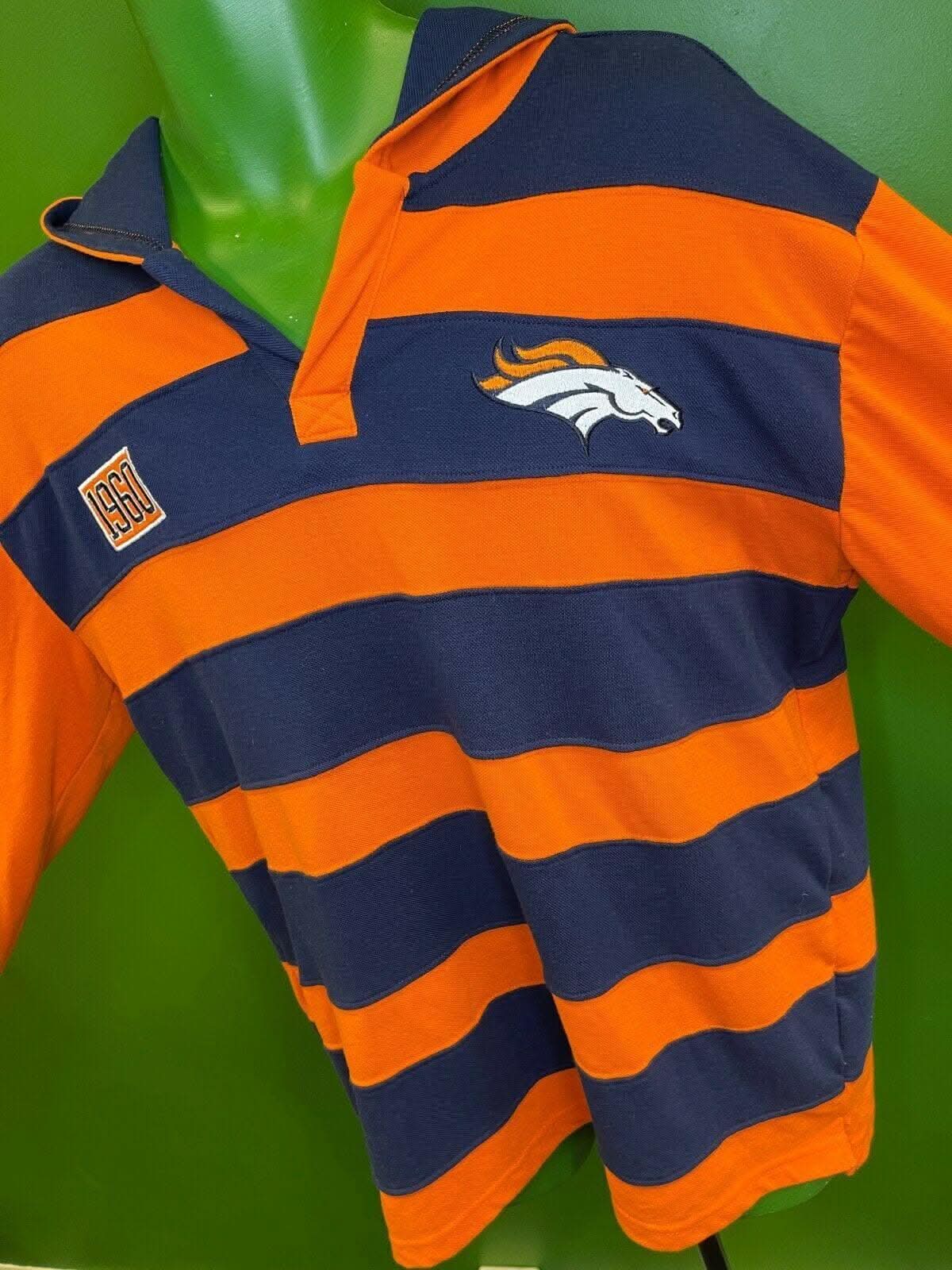 NFL Denver Broncos Pique Rugby Striped Hooded Top L-S Men's Large