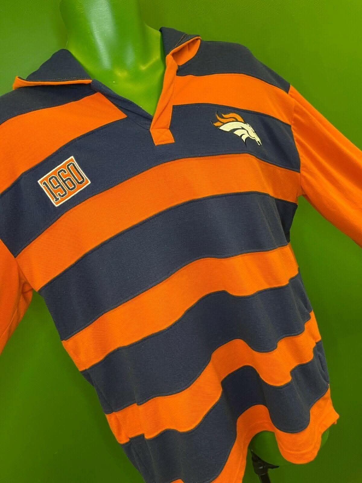 NFL Denver Broncos Pique Rugby Striped Hooded Top L-S Men's Large