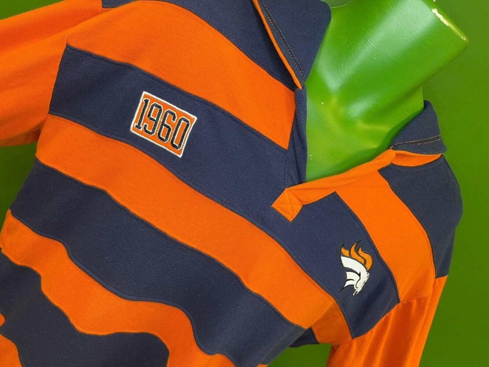 NFL Denver Broncos Pique Rugby Striped Hooded Top L-S Men's Large