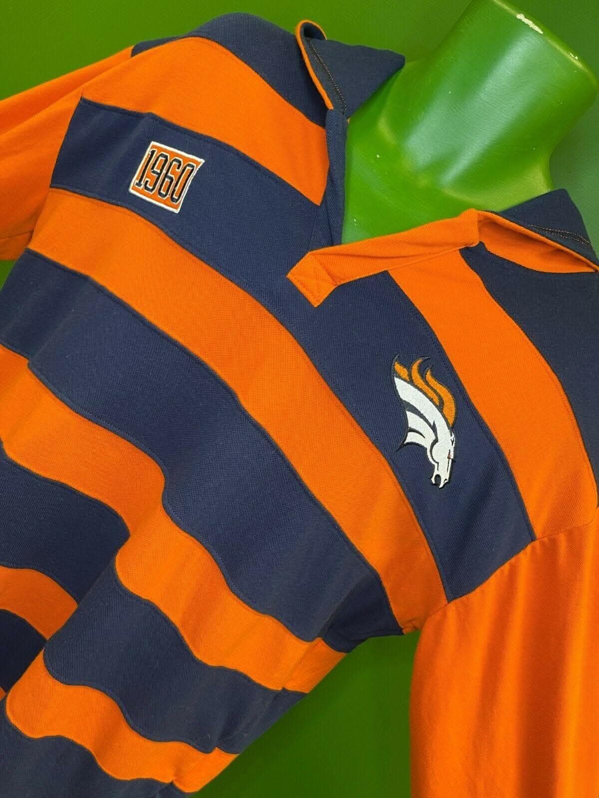 NFL Denver Broncos Pique Rugby Striped Hooded Top L-S Men's Large