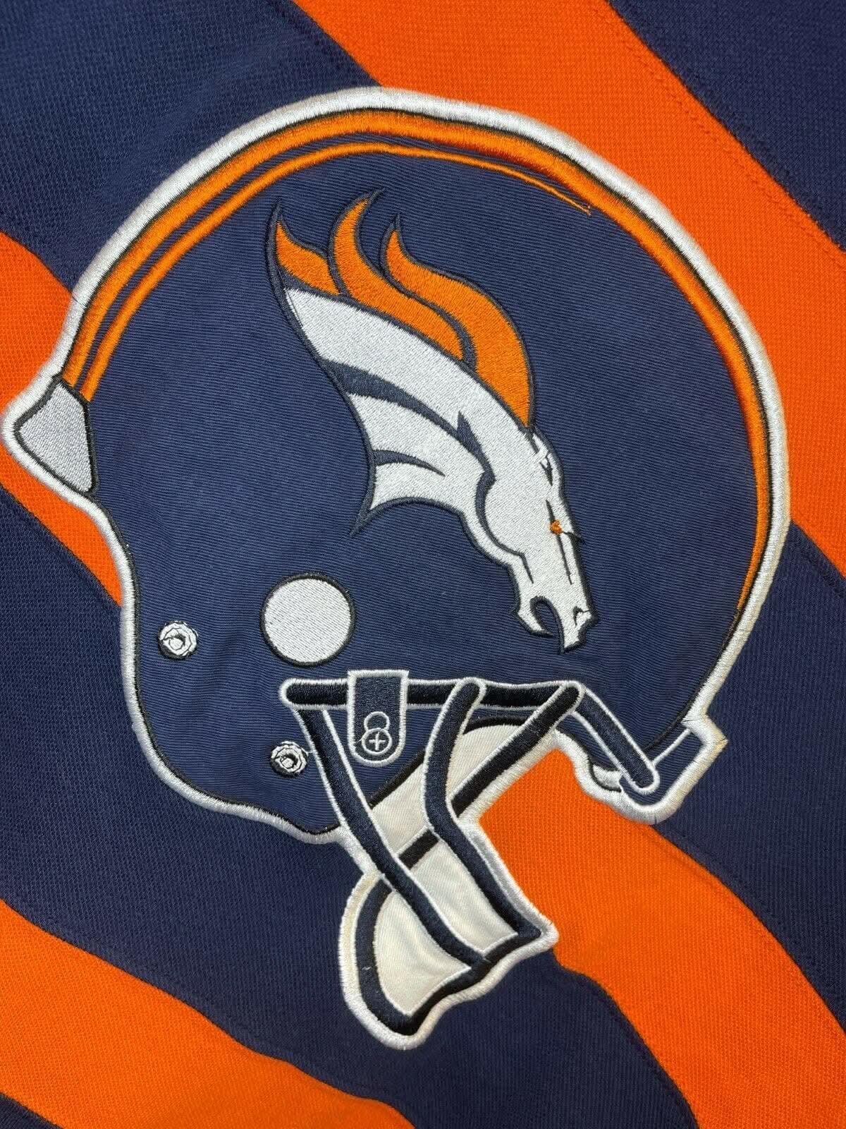 NFL Denver Broncos Pique Rugby Striped Hooded Top L-S Men's Large
