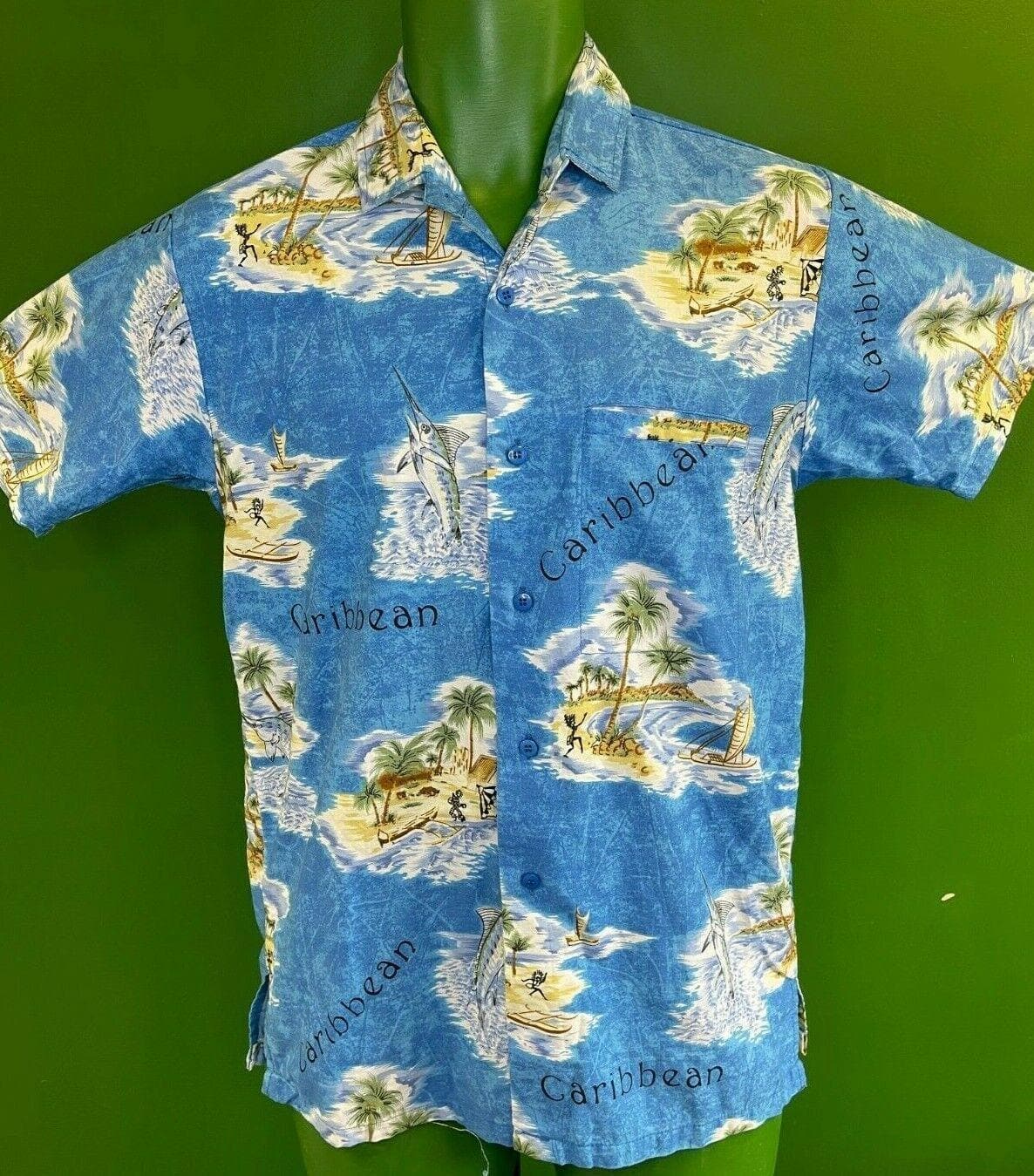 US-Made Hawaiian "Caribbean" Aloha Shirt Terivoile Men's Small