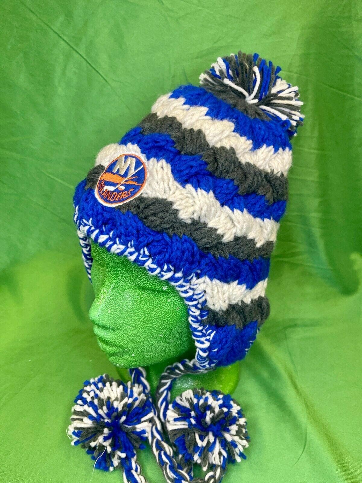 NHL New York Islanders OTH Chunky Hand Knit Woolly Bobble Hat w/Ties OSFA