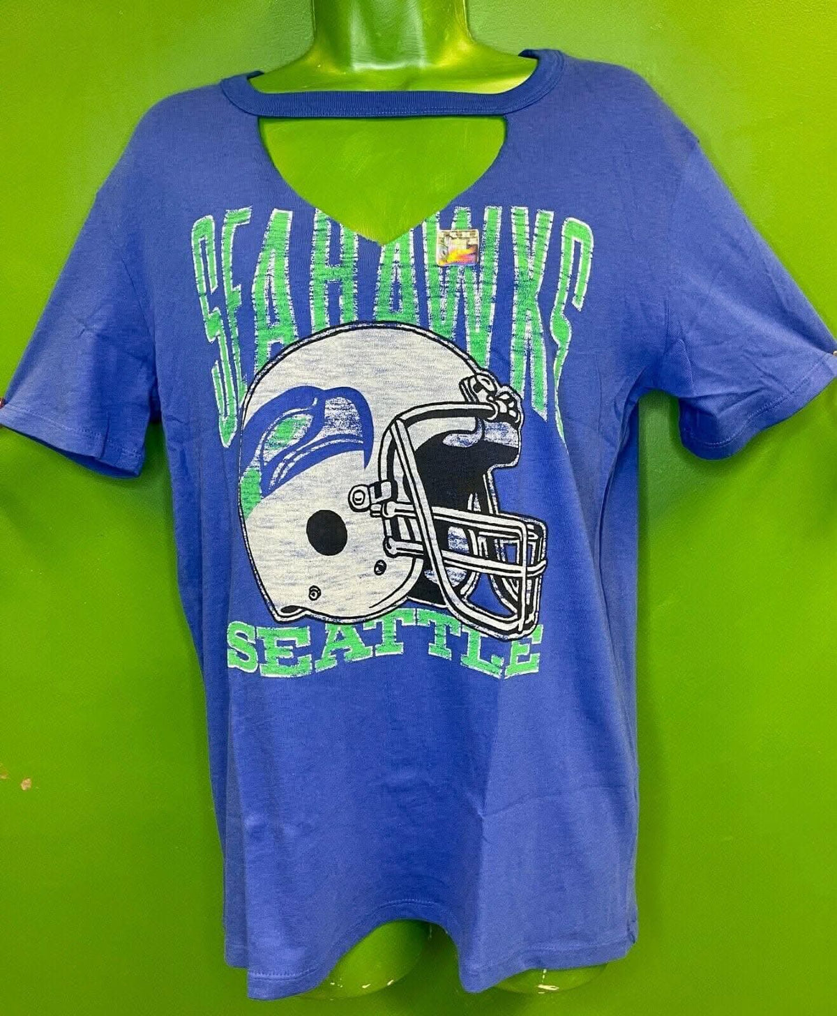 NFL Seattle Seahawks Junk Food Cut-Out V-Neck T-Shirt Women's Medium NWT