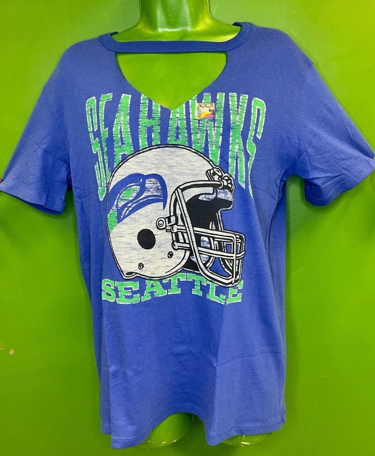 NFL Seattle Seahawks Junk Food Cut-Out V-Neck T-Shirt Women's Medium NWT