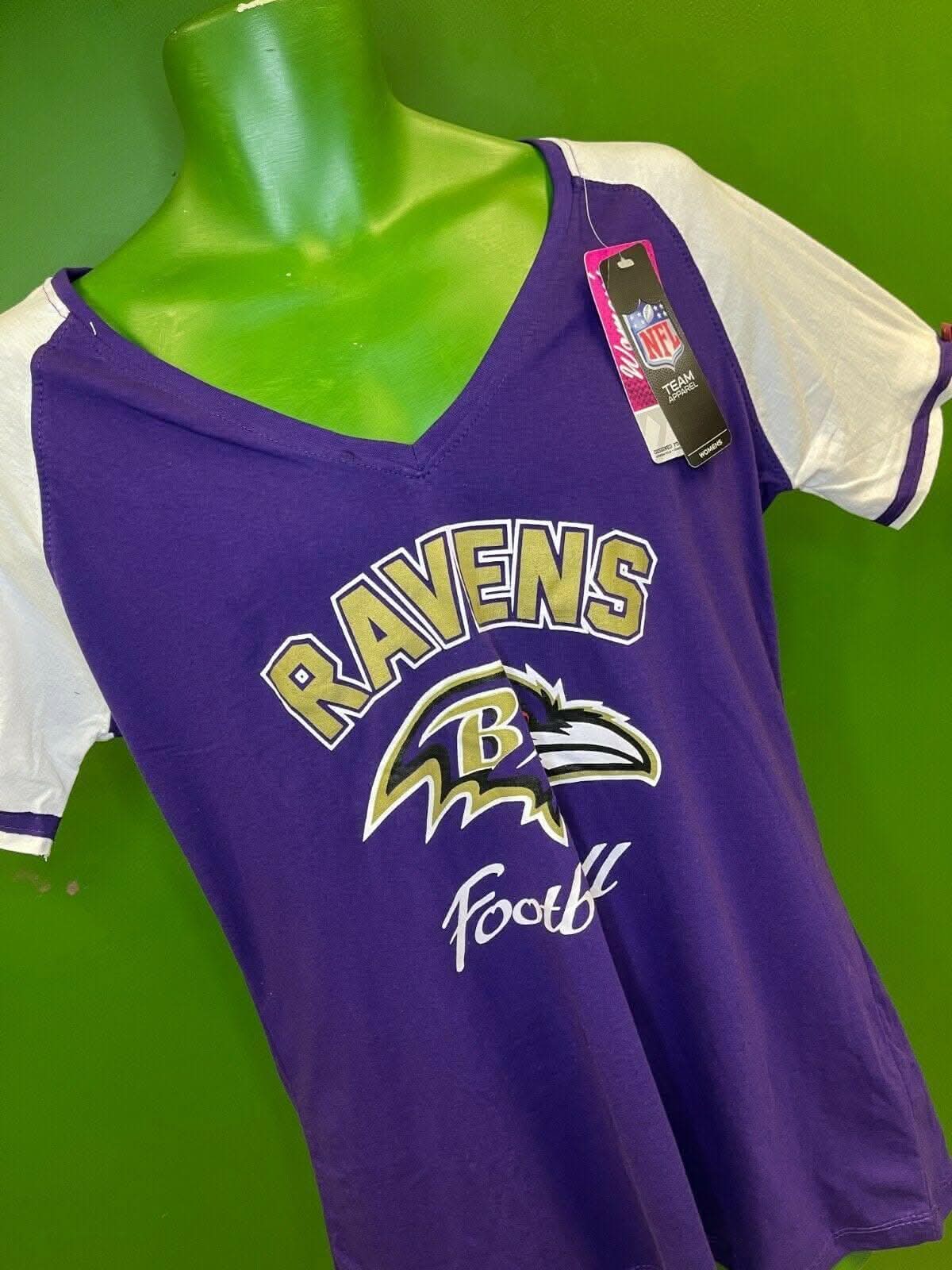 NFL Baltimore Ravens Majestic Women's Plus Size V-Neck T-Shirt L/XL NWT BARGAIN