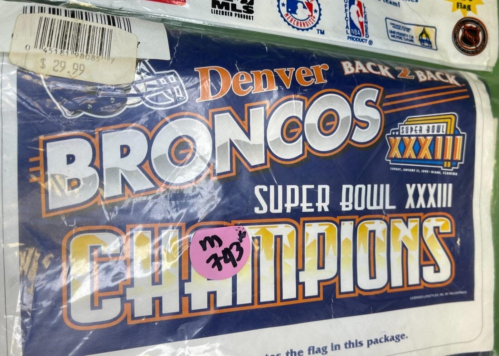 NFL Denver Broncos Vintage Super Bowl XXXIII Flag Banner 3' X 5' NWT