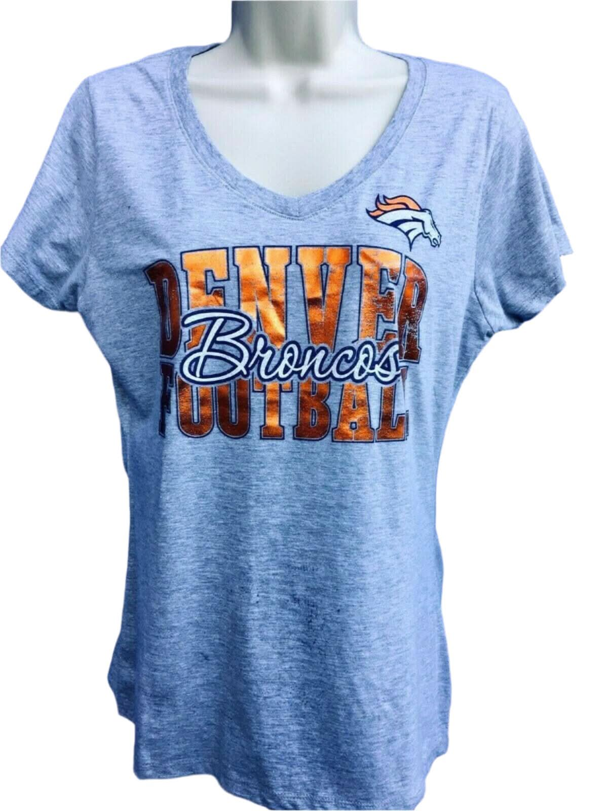 NFL Denver Broncos Grey V-Neck Metallic T-Shirt Women's Large NWT