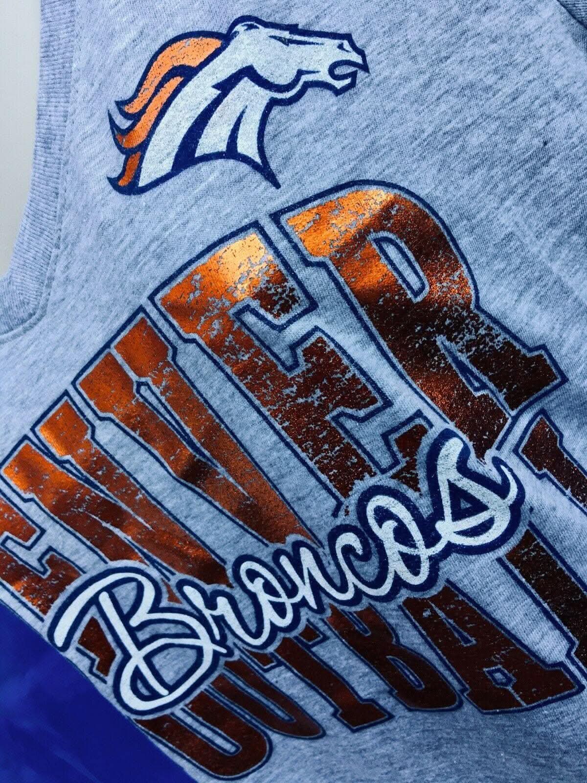 NFL Denver Broncos Grey V-Neck Metallic T-Shirt Women's Large NWT