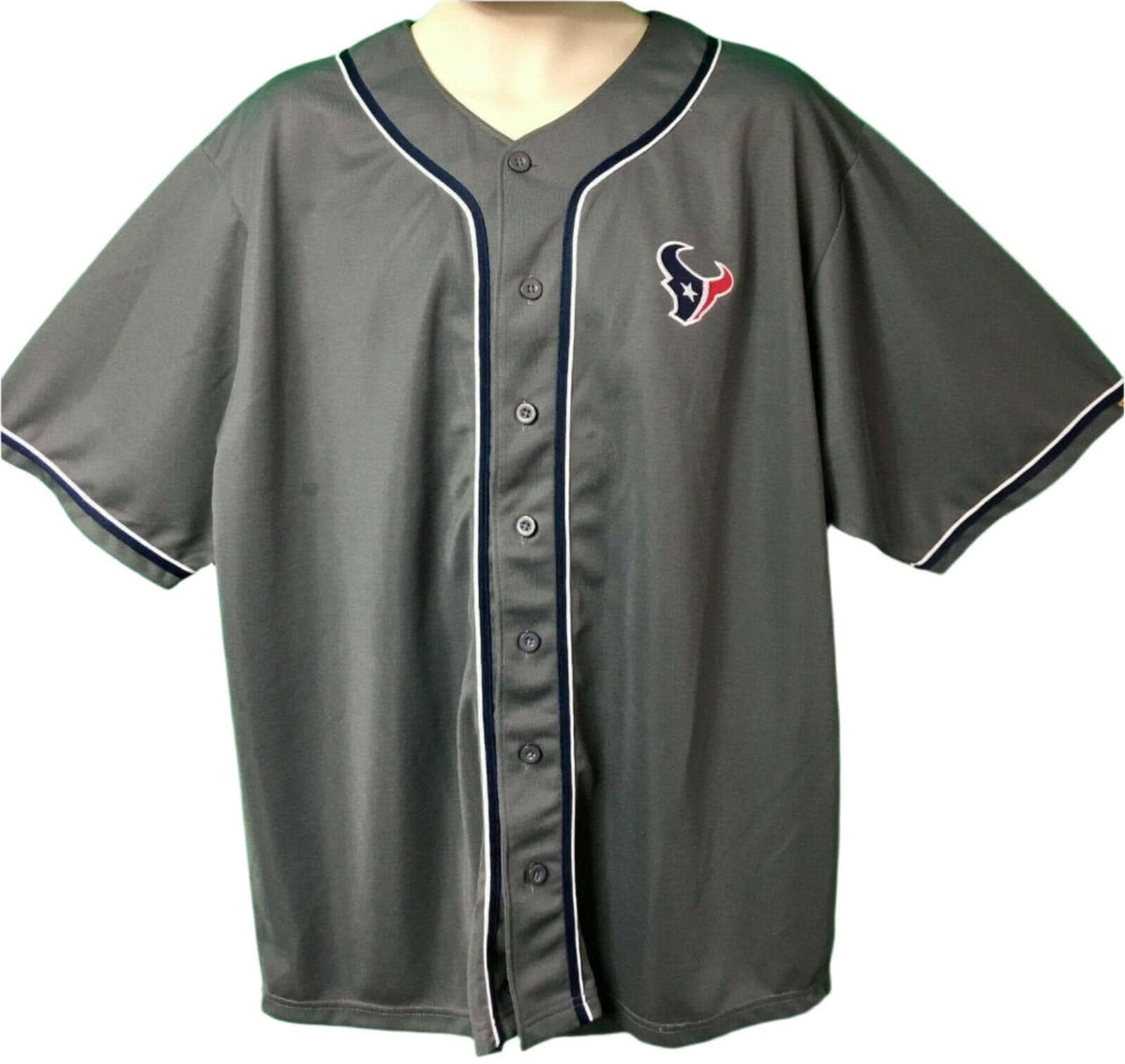 NFL Houston Texans Grey Baseball-Style Button Jersey Men's 2XL NWT