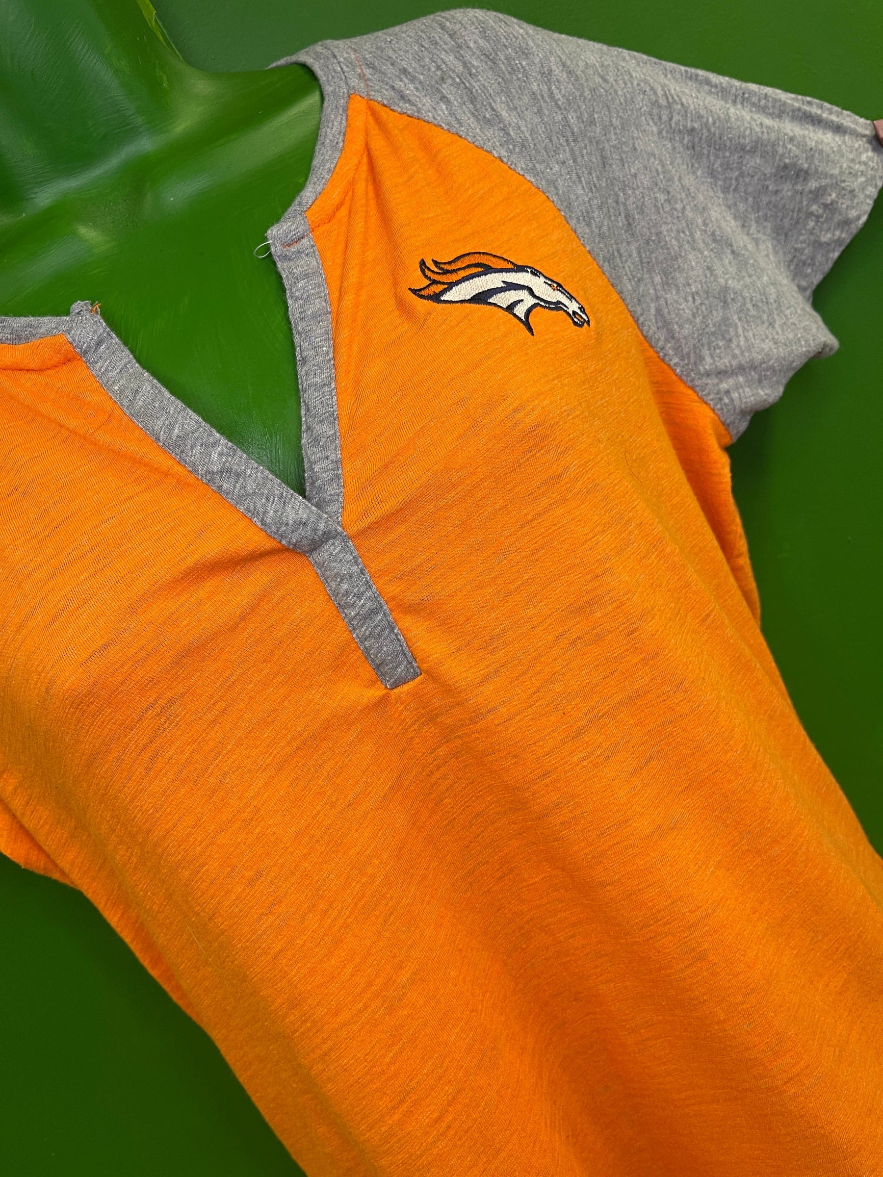 NFL Denver Broncos Orange & Grey Henley Style T-Shirt Women's Large