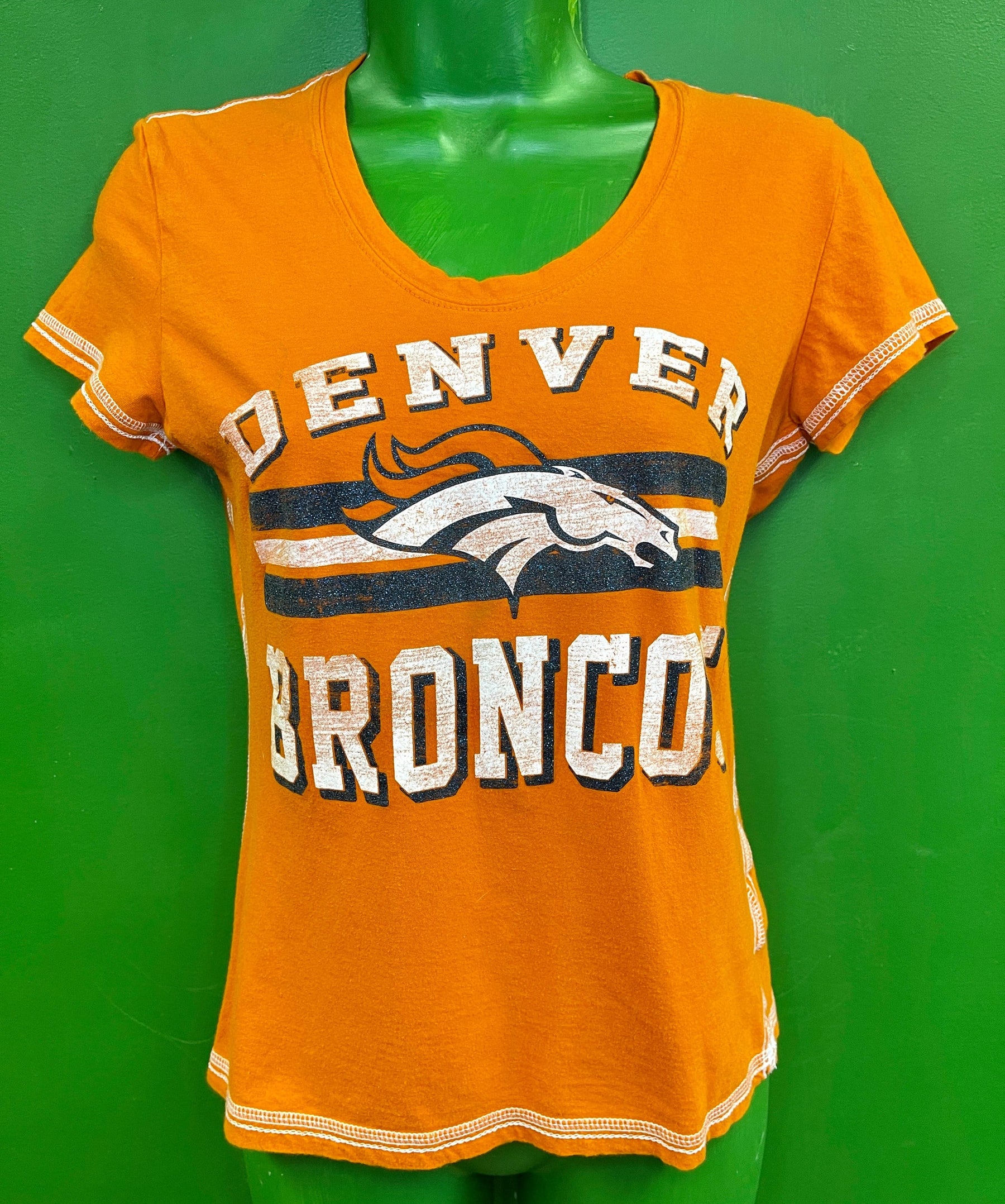 NFL Denver Broncos Orange Sparkle T-Shirt Women's Small