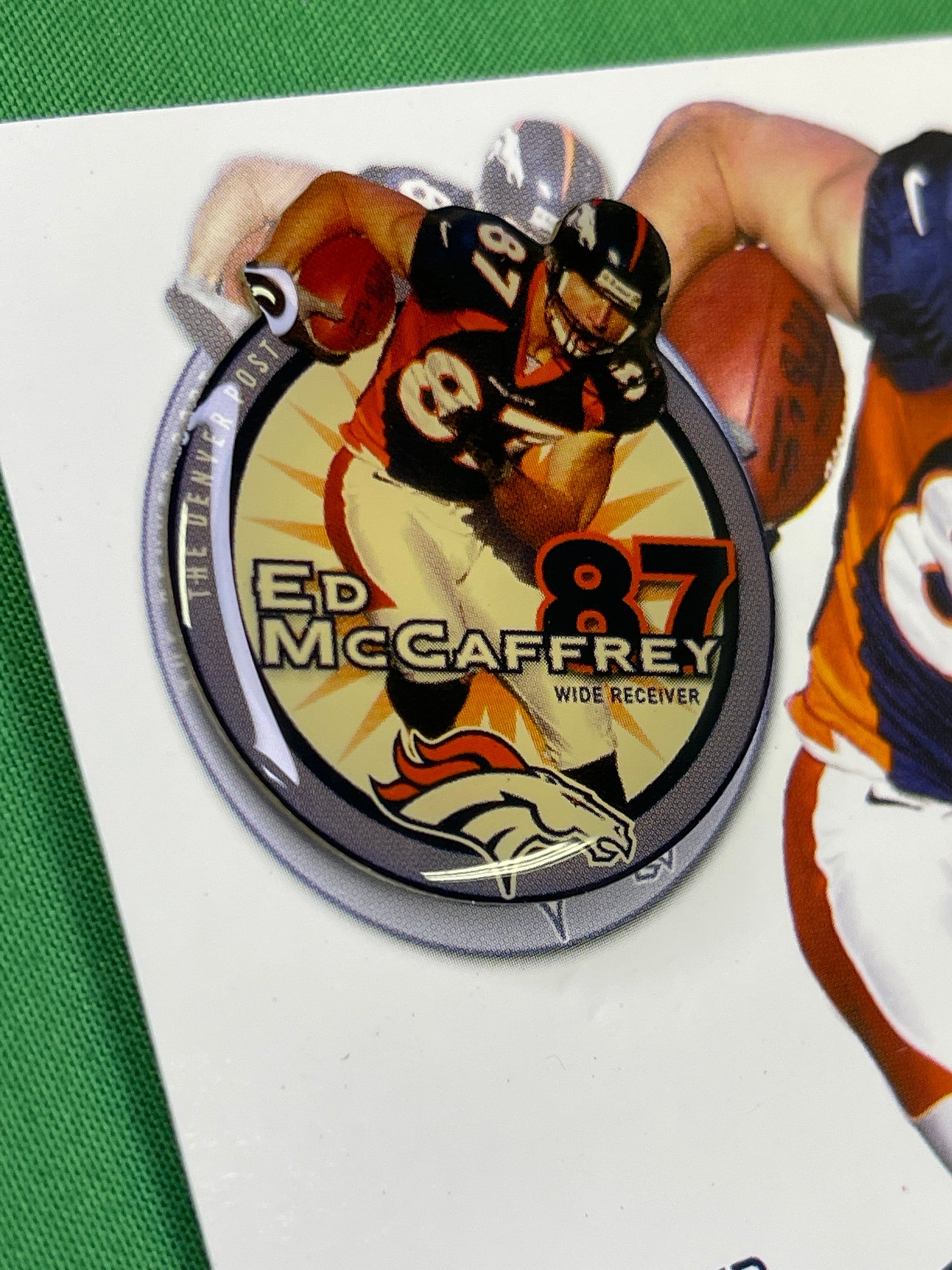 NFL Denver Broncos Ed McCaffrey #87 Collectable Pin Badge on Card NWT