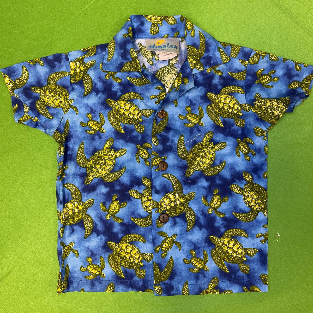 Made in Hawaii Blue Turtle Design Hawaiian Aloha Shirt Baby 9 Months