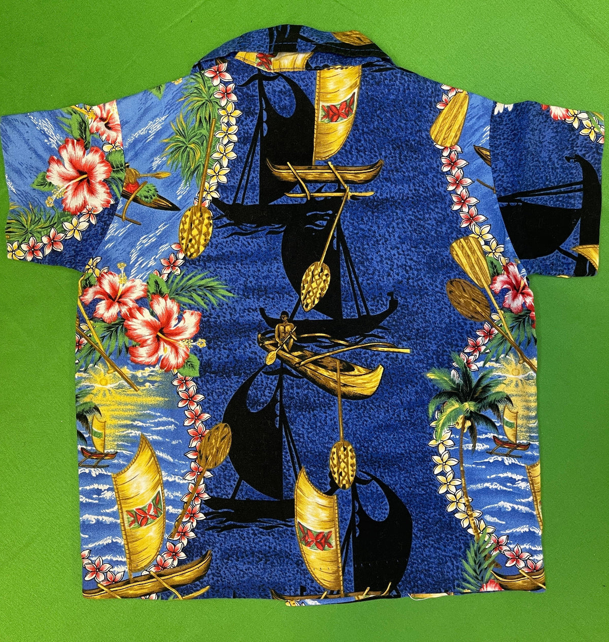 Made in Hawaii Blue Canoe Design Hawaiian Aloha Shirt Toddler 24 Months 2T