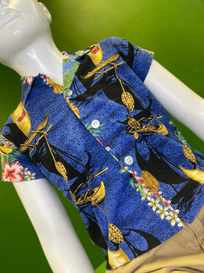 Made in Hawaii Blue Canoe Design Hawaiian Aloha Shirt Toddler 24 Months 2T