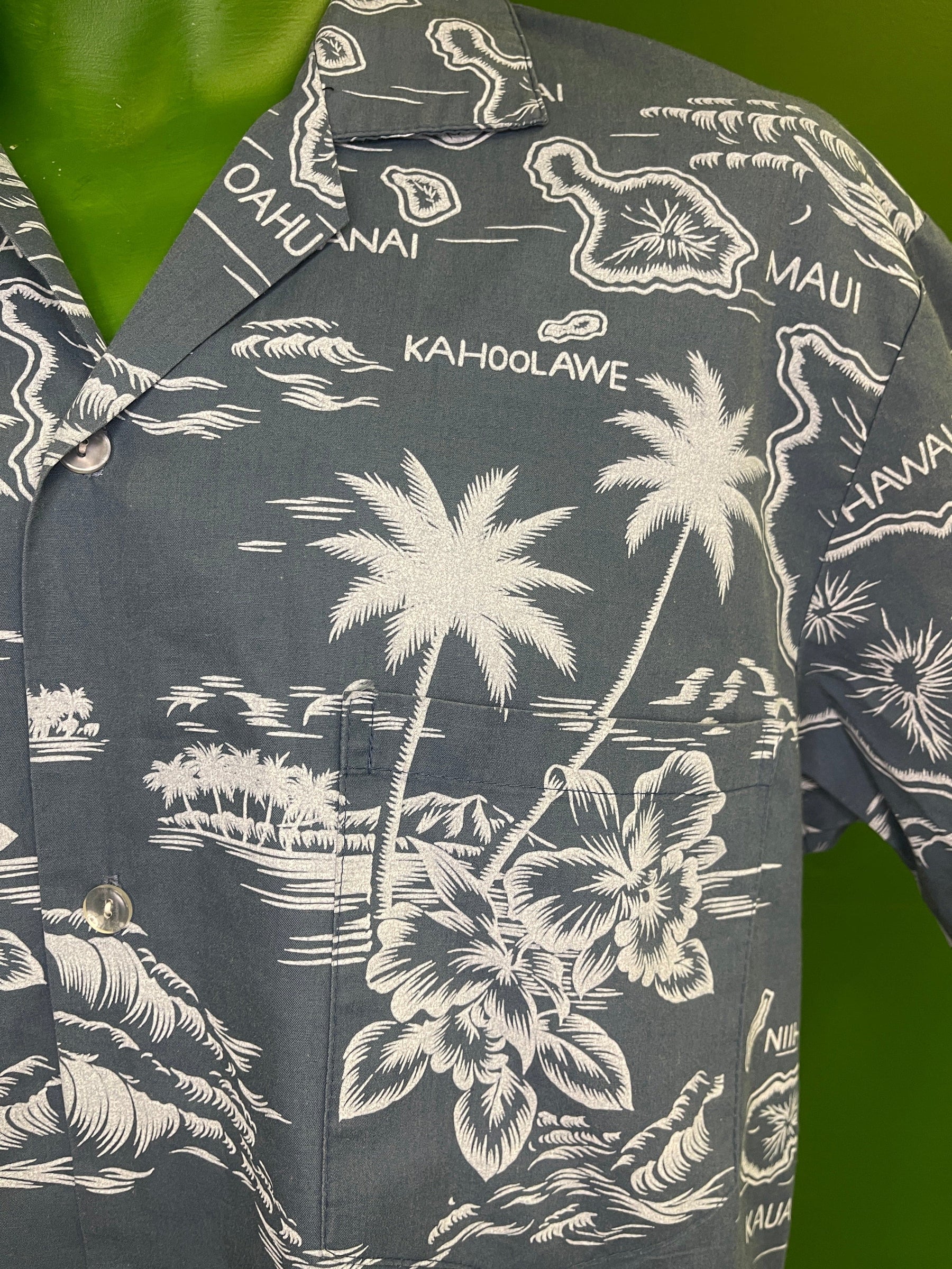 Made in Hawaii Monochrome Teal Hawaiian Aloha Shirt Men's Medium