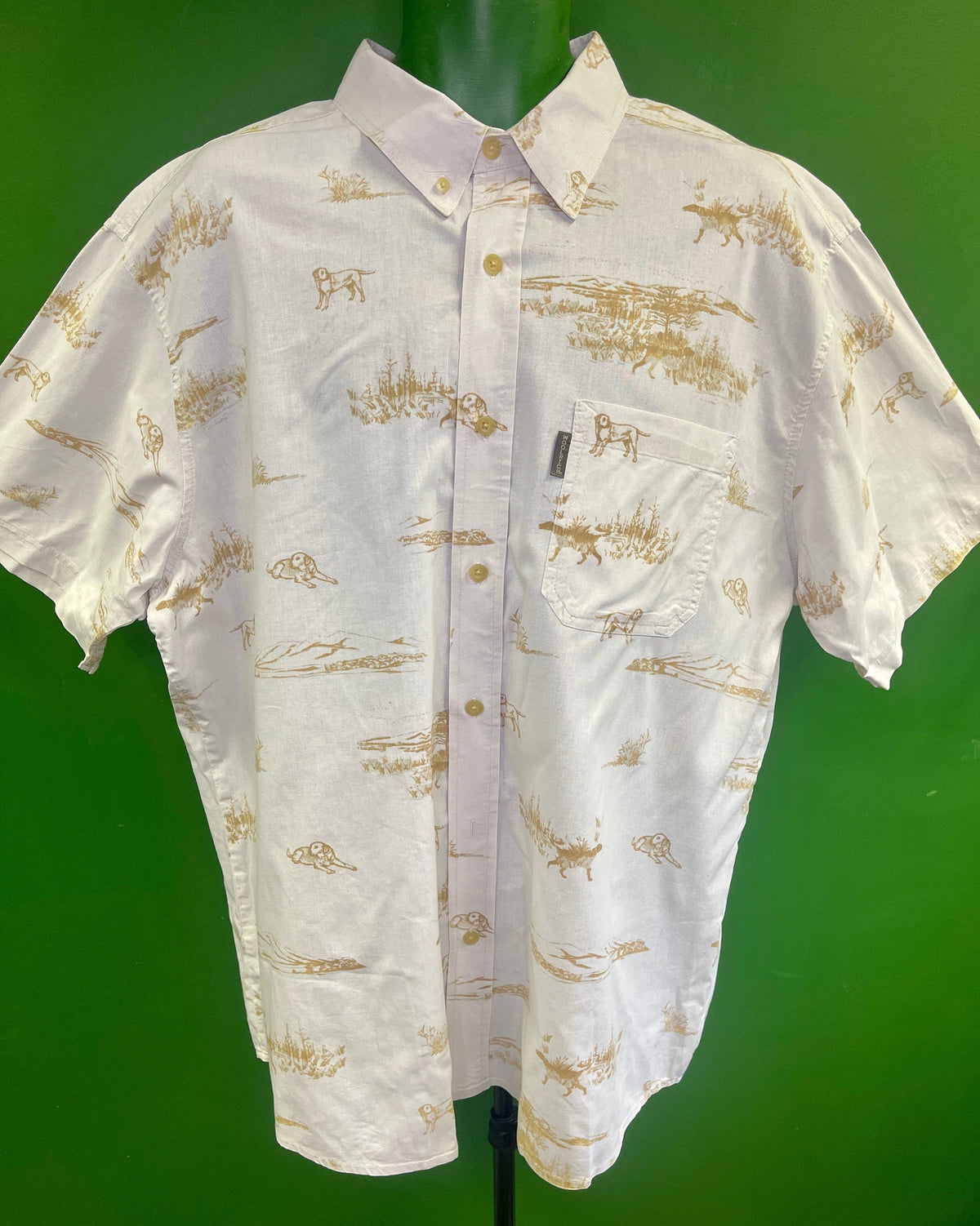 Woolrich Cream Hunting Dog Scenes Printed Shirt Men's X-Large