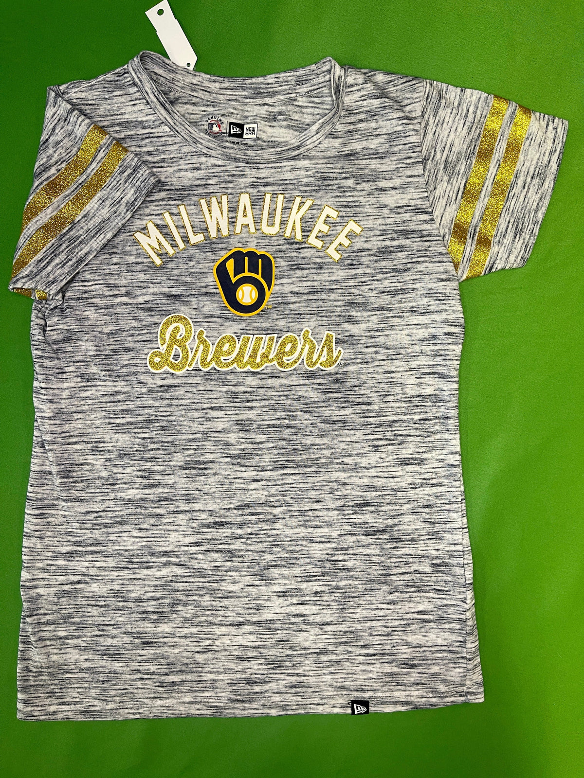 MLB Milwaukee Brewers New Era Space Dye Glittery T-Shirt Girls' Medium 10-12