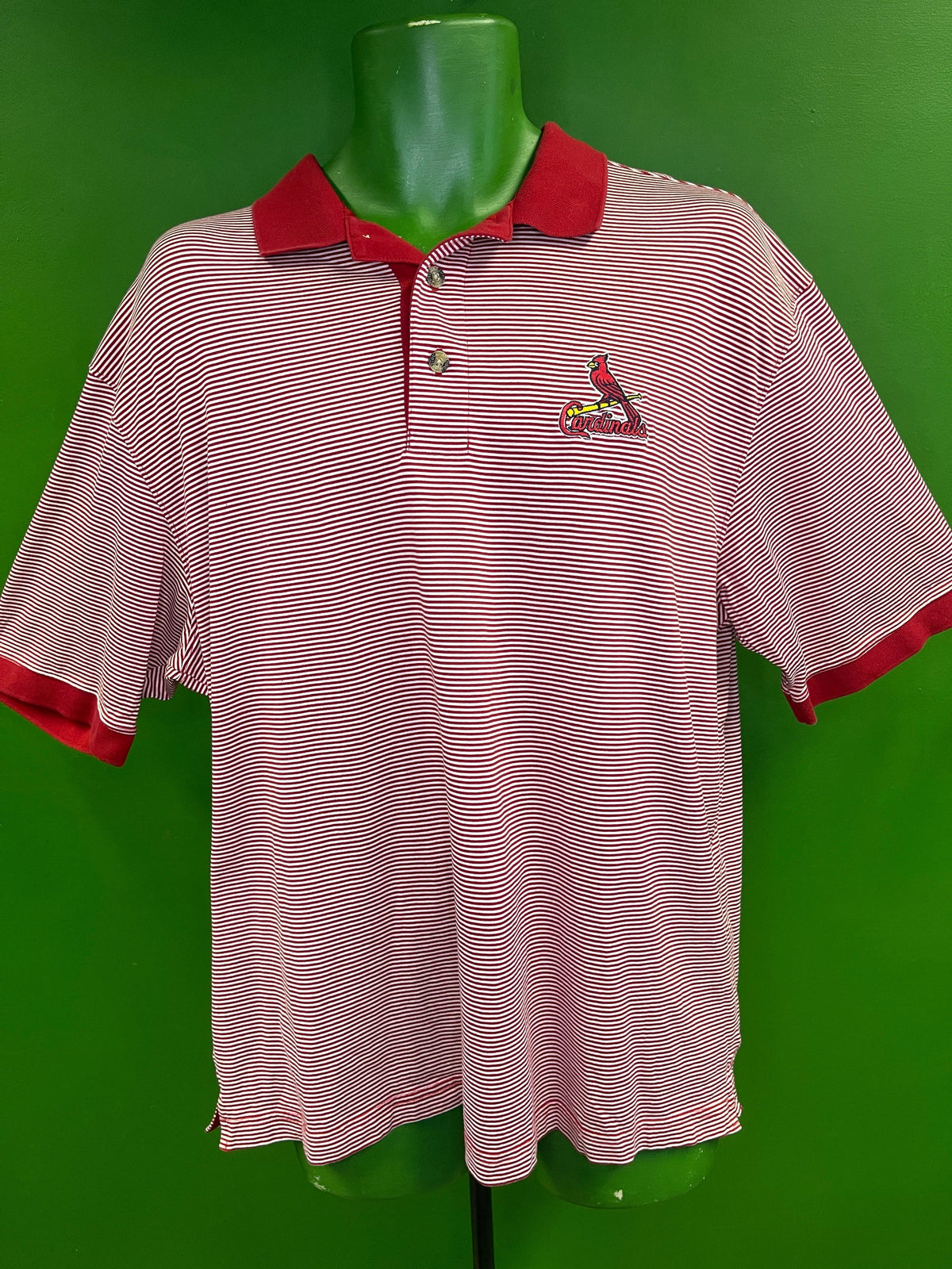 MLB St Louis Cardinals Antigua Striped Polo Golf Shirt Men's Large