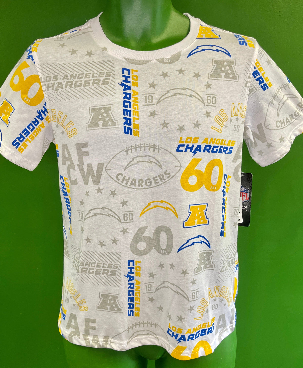 NFL Los Angeles Chargers White Patterned T-Shirt Youth Medium 10-12 NWT