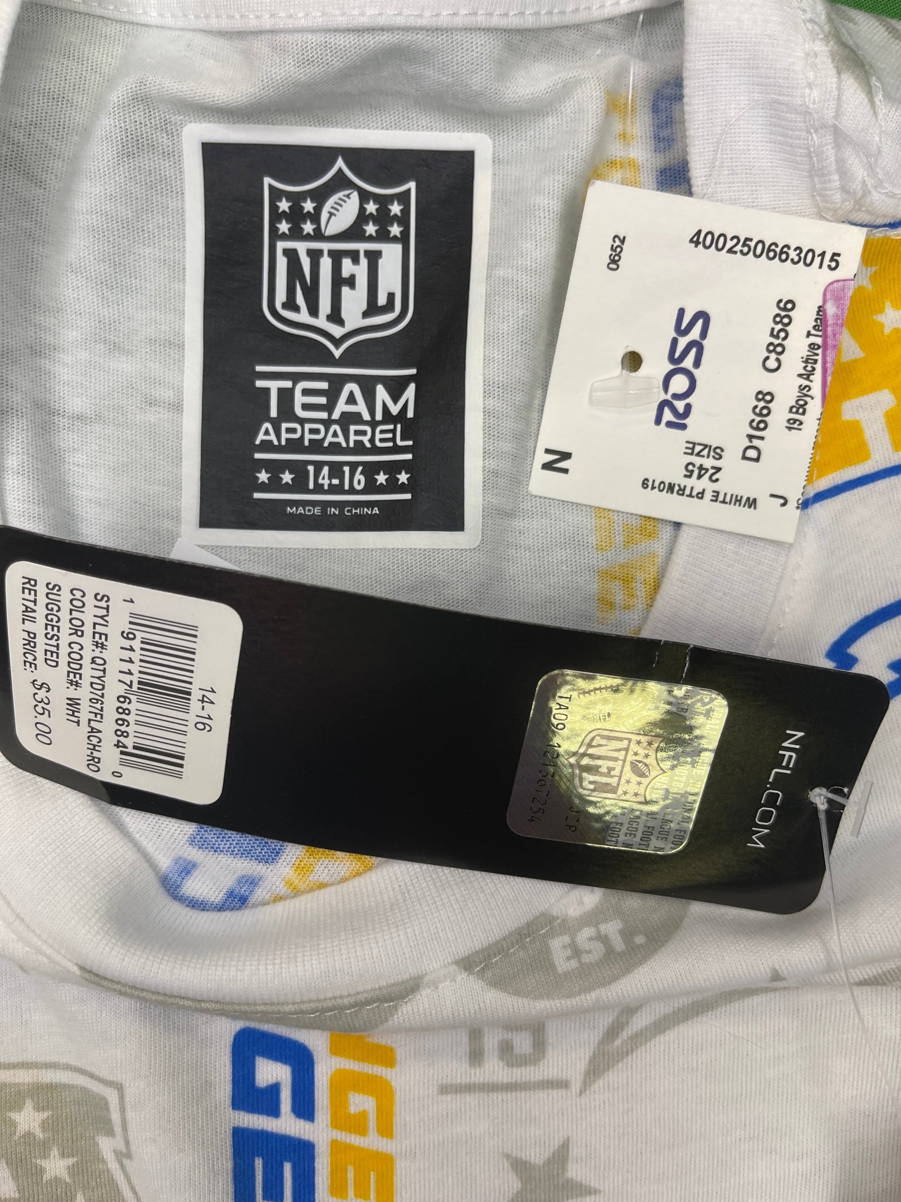 NFL Los Angeles Chargers White Patterned T-Shirt Youth Large 14-16 NWT
