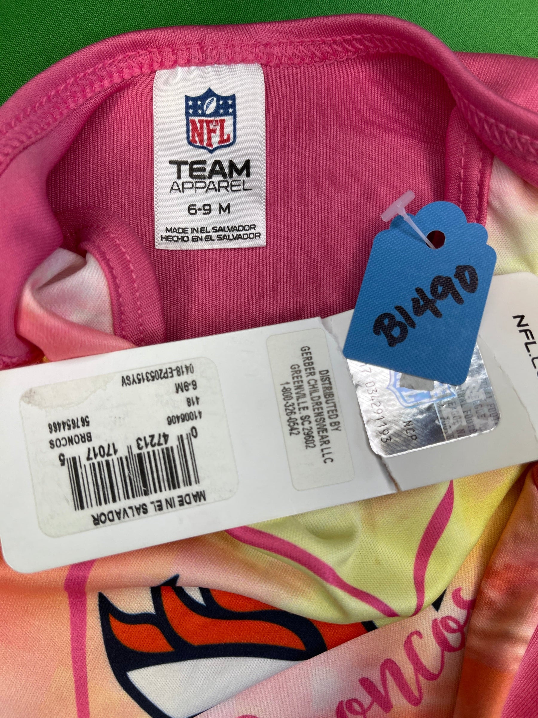 NFL Denver Broncos Bright Pink Field Bodysuit 6-9 Months NWT