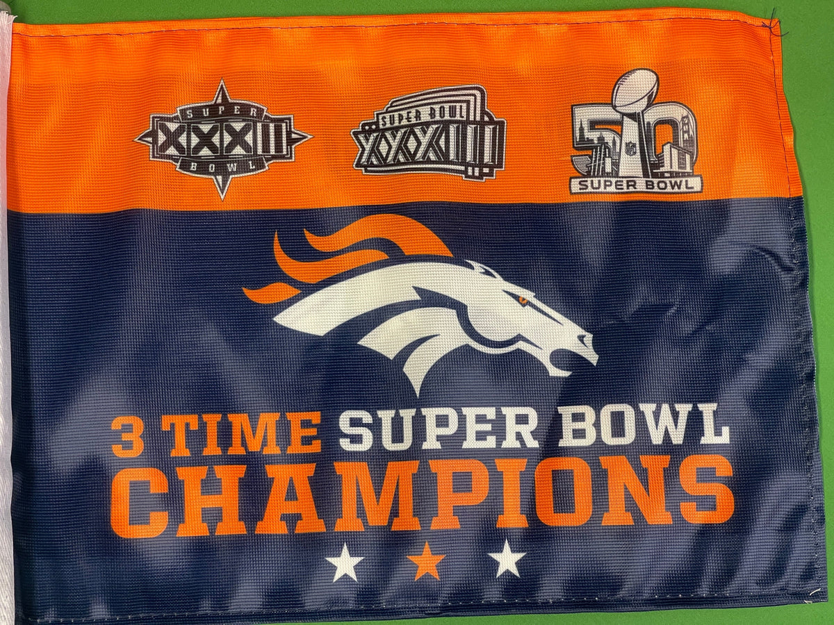 NFL Denver Broncos Double-Sided Car Auto Flag 3X Super Bowl Champs NWT