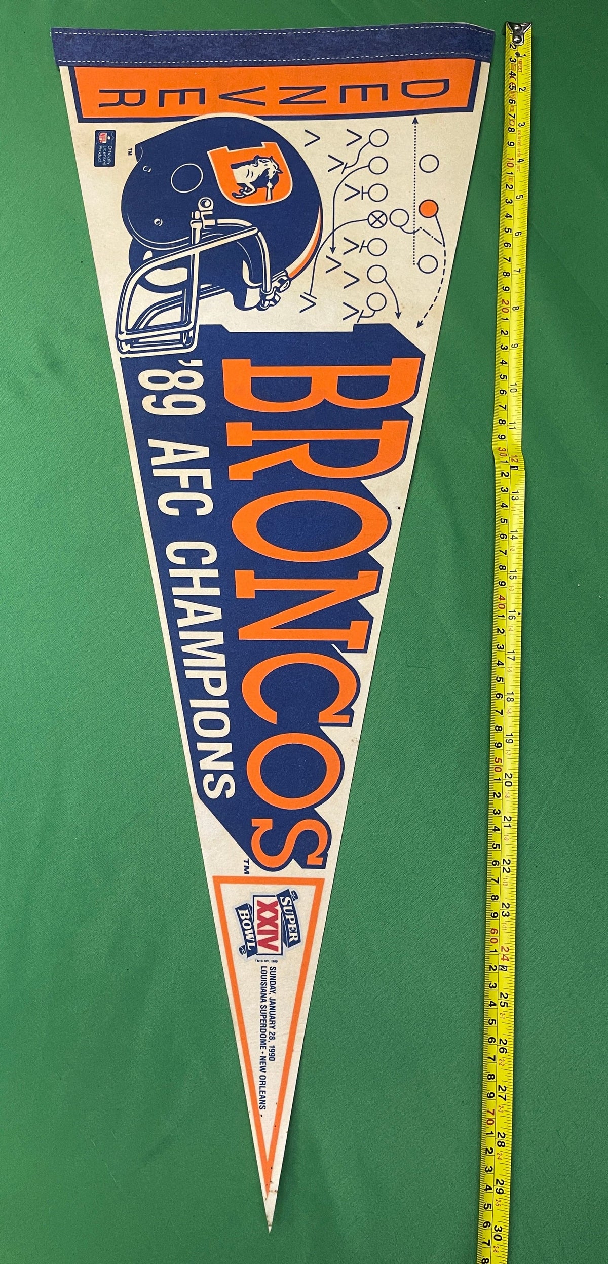 NFL Denver Broncos Super Bowl XXIV 1990 Vintage Pennant