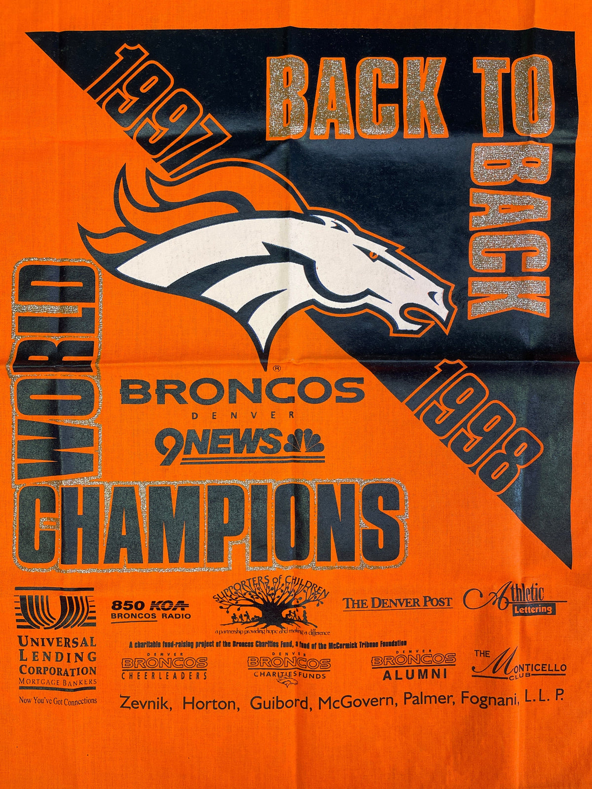 NFL Denver Broncos 1997-1998 Back to Back World Champions Glittery Bandana