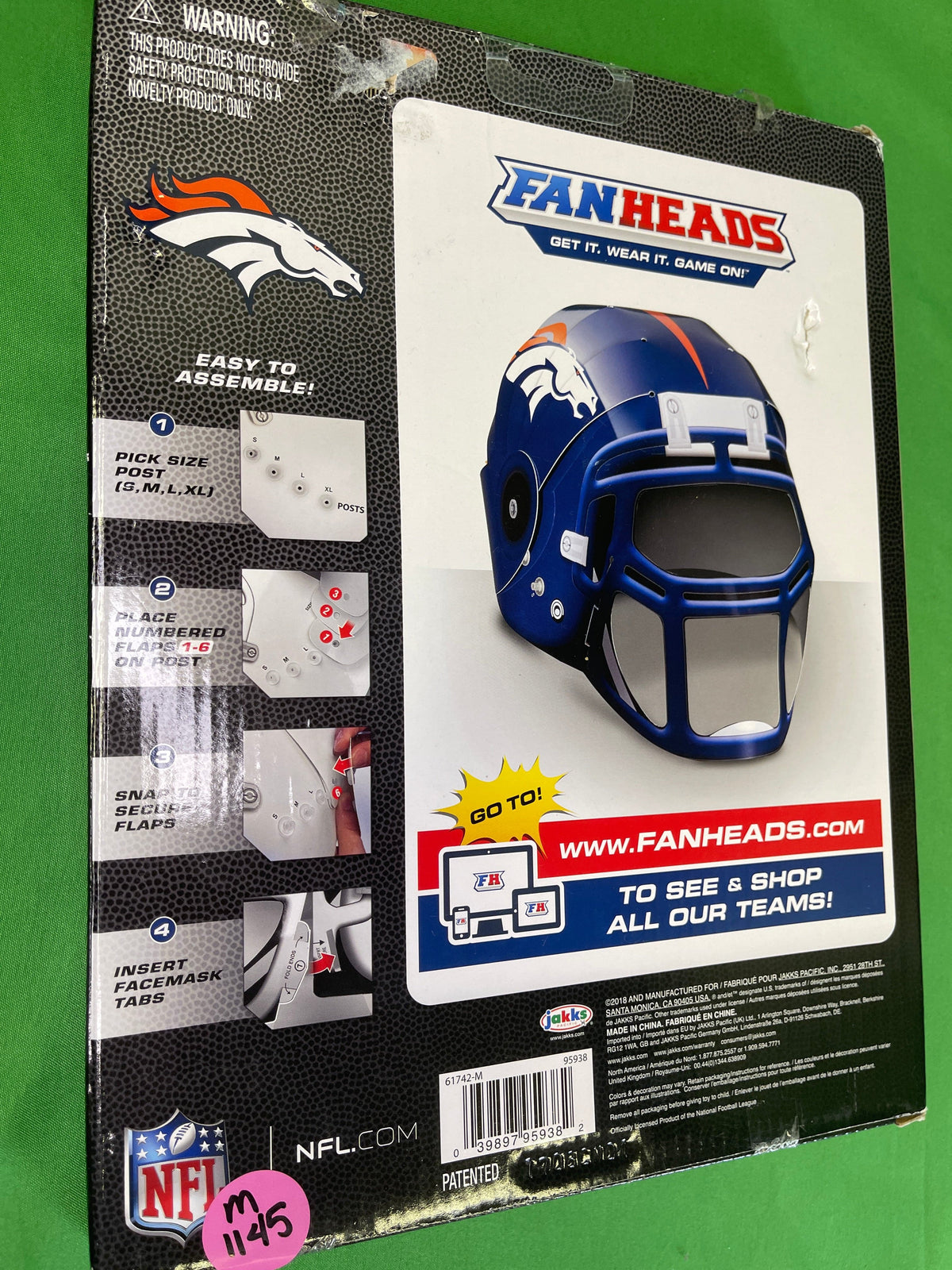 NFL Denver Broncos Fanheads Adjustable Paper Helmet NWT