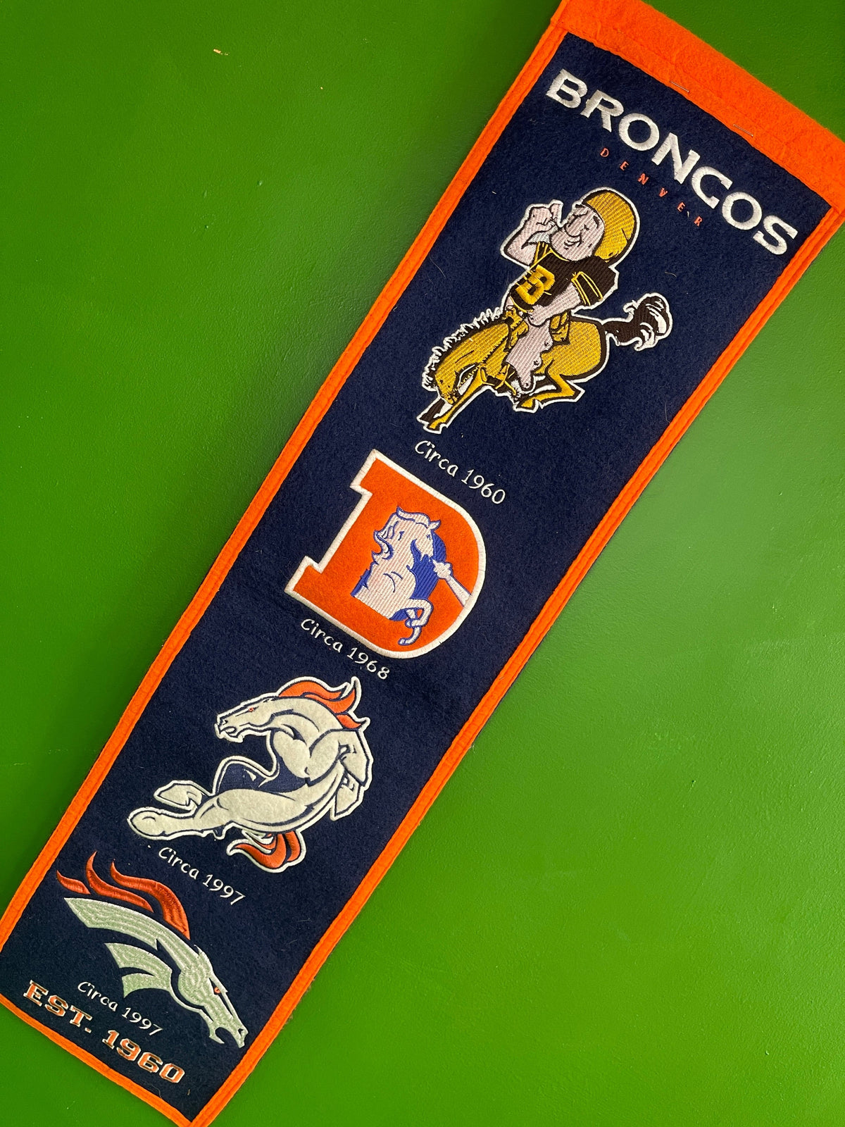 NFL Denver Broncos Wool Heritage 1960-Present Logos Wall Hanging