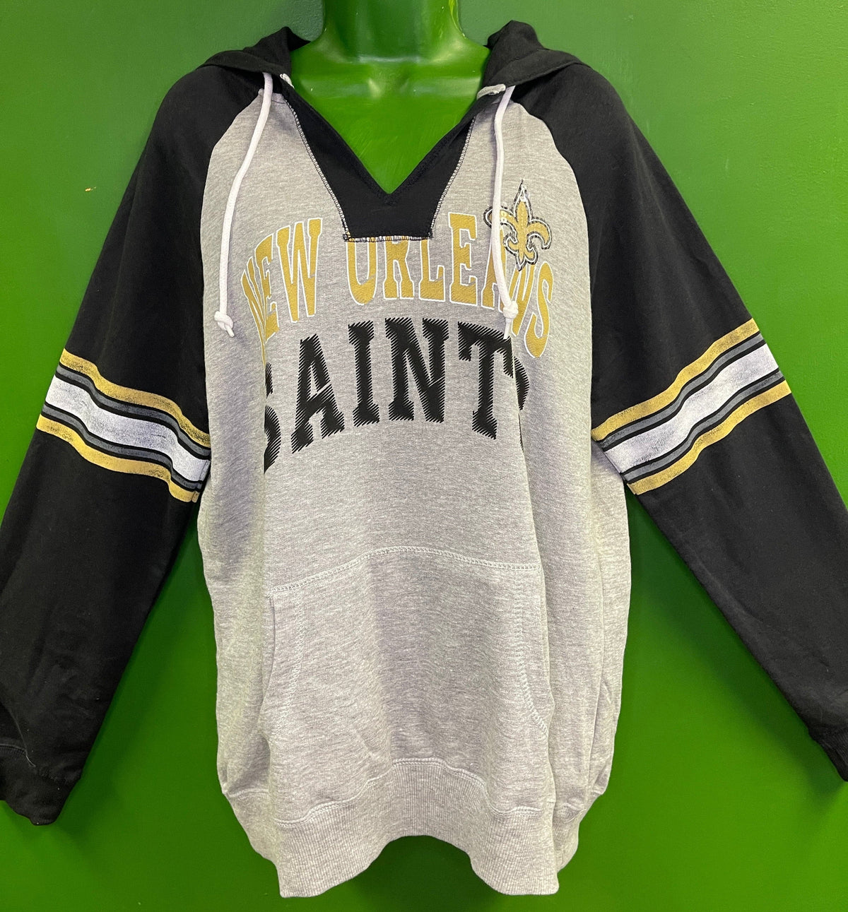 NFL New Orleans Saints V-Neck Pullover Heathered Grey Hoodie Women's 2X-Large