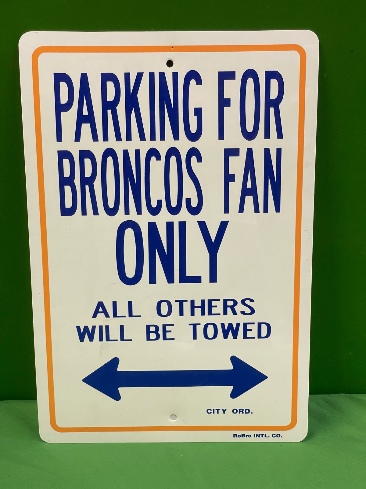 NFL Denver Broncos Fan Cave Parking Plastic Sign 11" x 17"