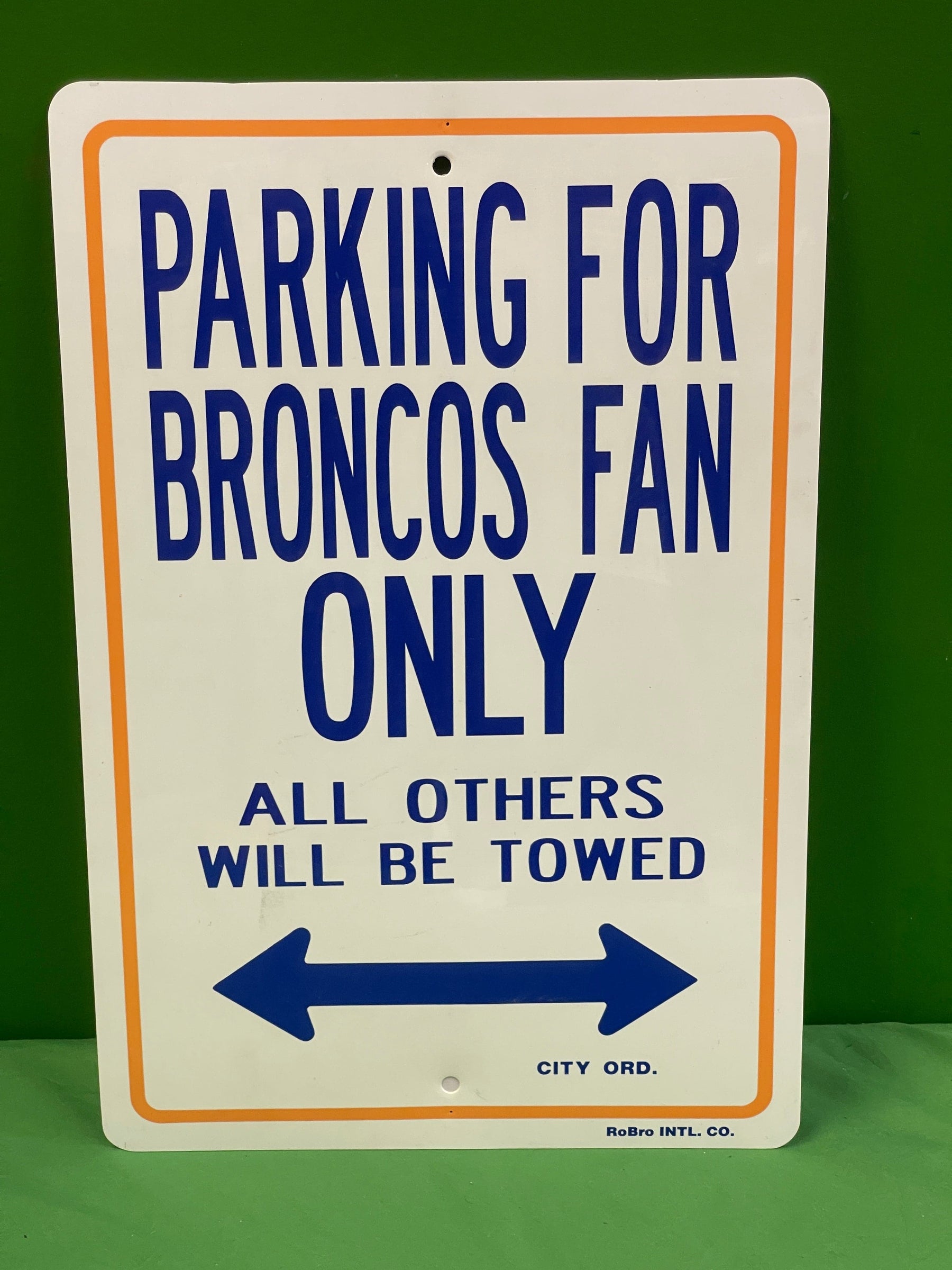 NFL Denver Broncos Fan Cave Parking Plastic Sign 11" x 17"