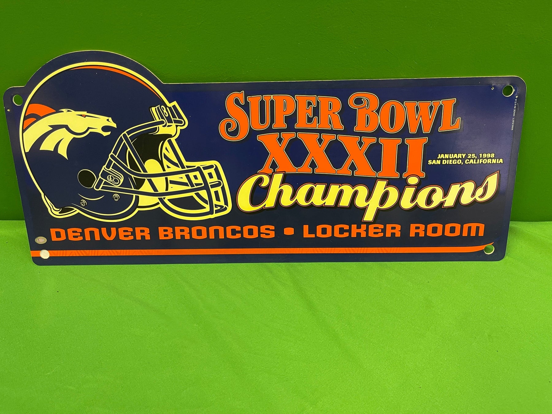 NFL Denver Broncos Super Bowl XXXII Fan Cave Locker Room Sign 18"