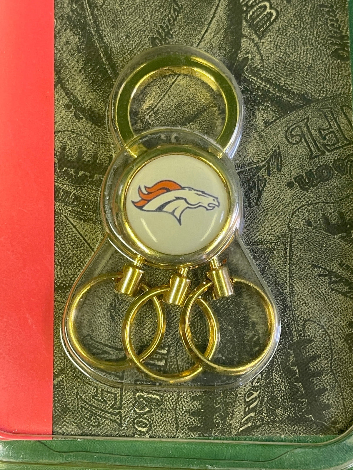 NFL Denver Broncos 24k Plated Brass Quick Release Key Chain 3 Key Sets NWT