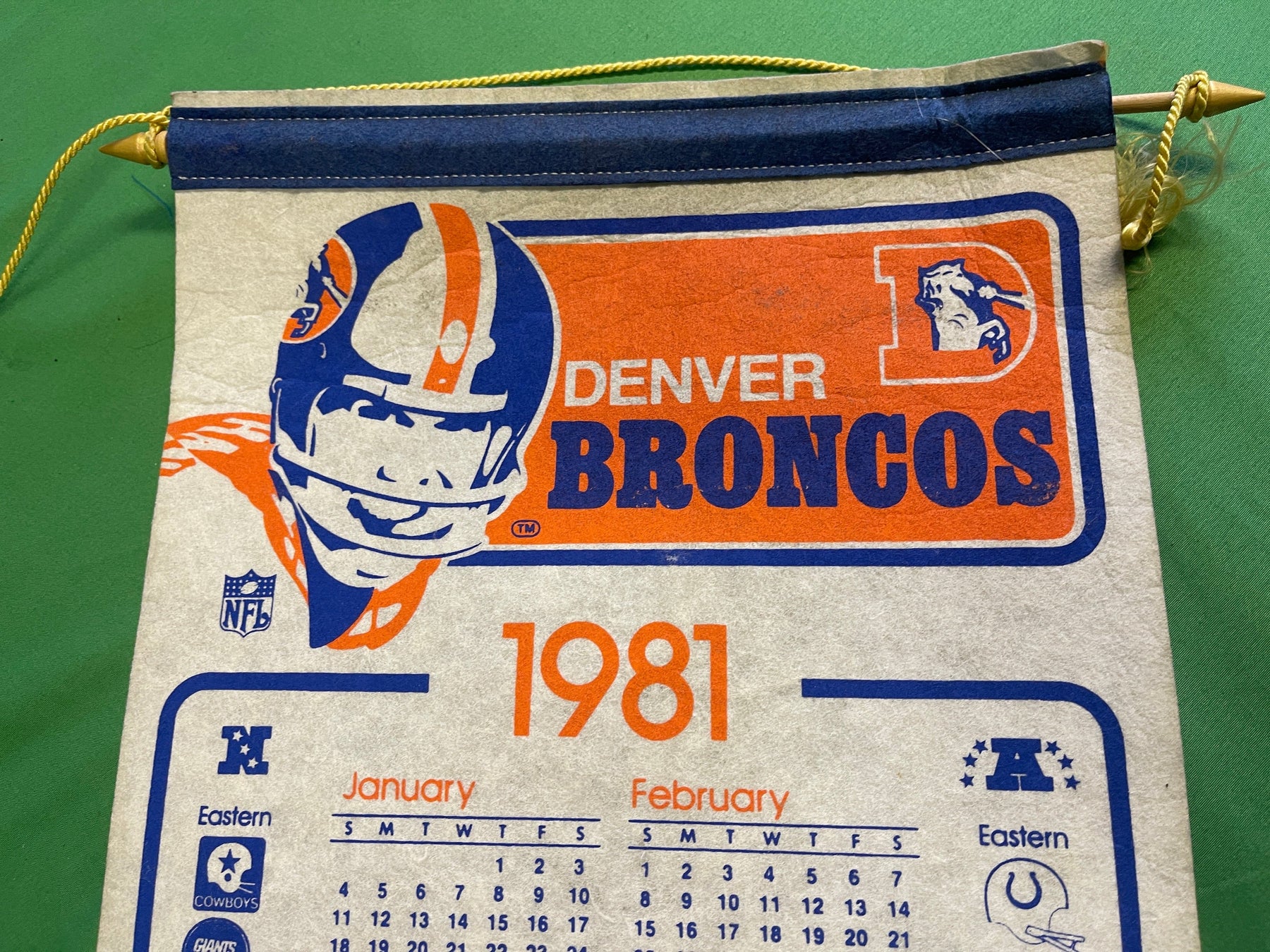 NFL Denver Broncos Fan Cave Vintage 1981 Felt Wall Calendar w/NFL Divisions