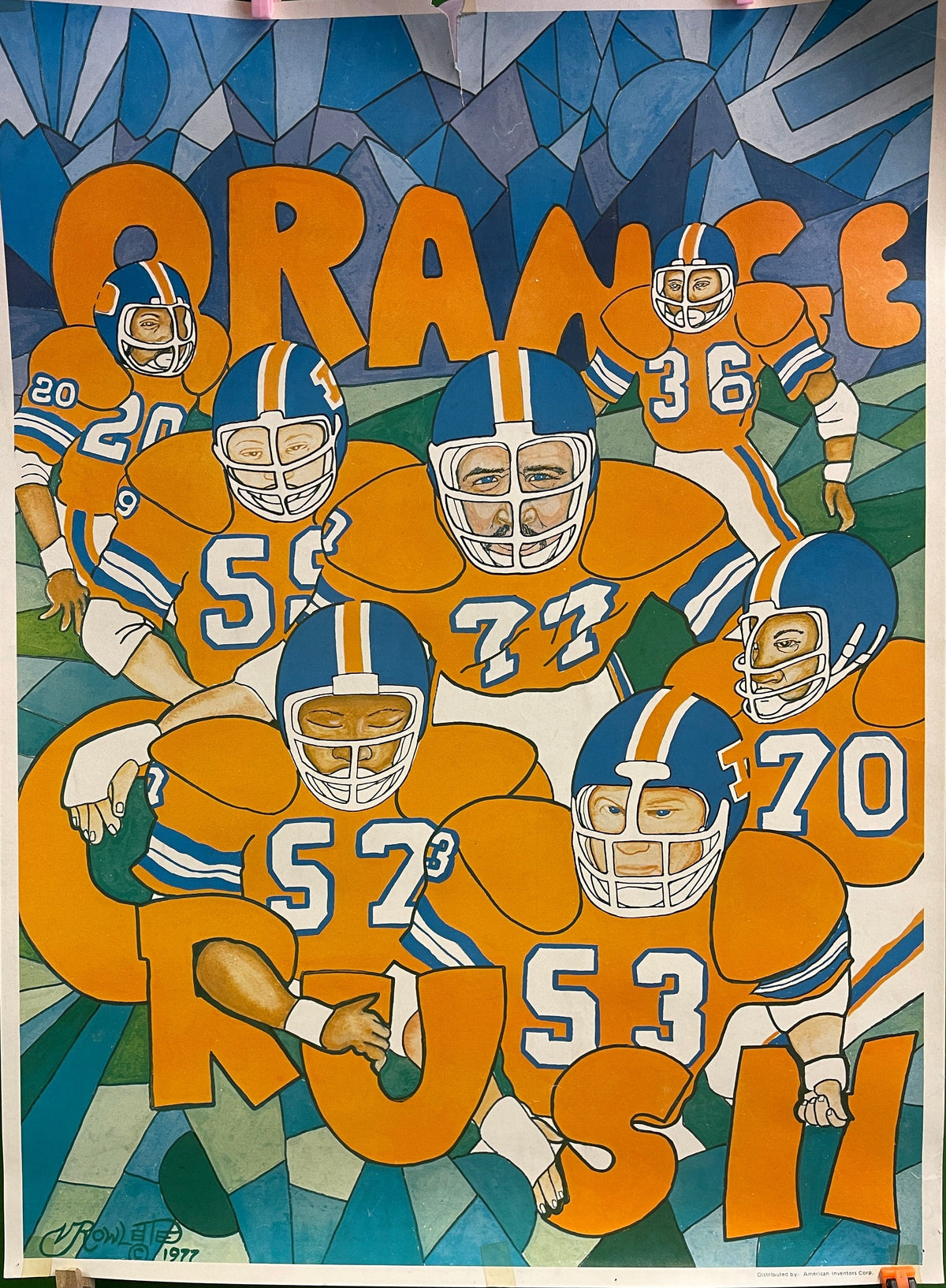 NFL Denver Broncos Orange Crush Vintage Vernon Rowlette Collectable Poster