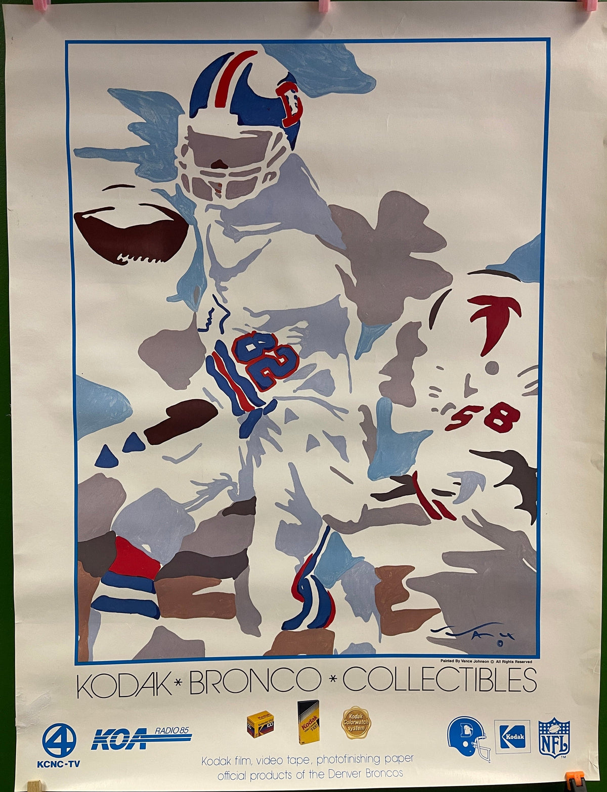 NFL Denver Broncos Kodak Vance Johnson Perfect & RARE #82 Collectable Poster