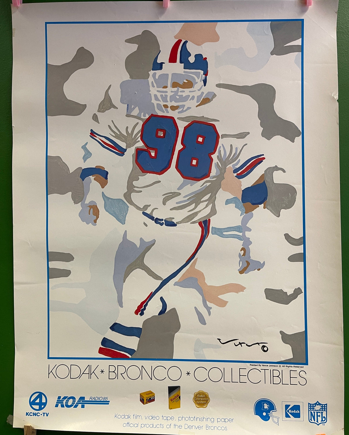 NFL Denver Broncos Kodak Vance Johnson Perfect & RARE #98 Collectable Poster