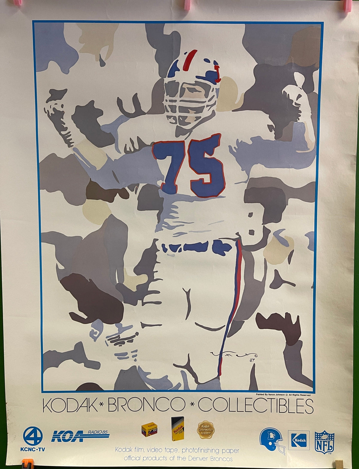 NFL Denver Broncos Kodak Vance Johnson Perfect & RARE #75 Collectable Poster