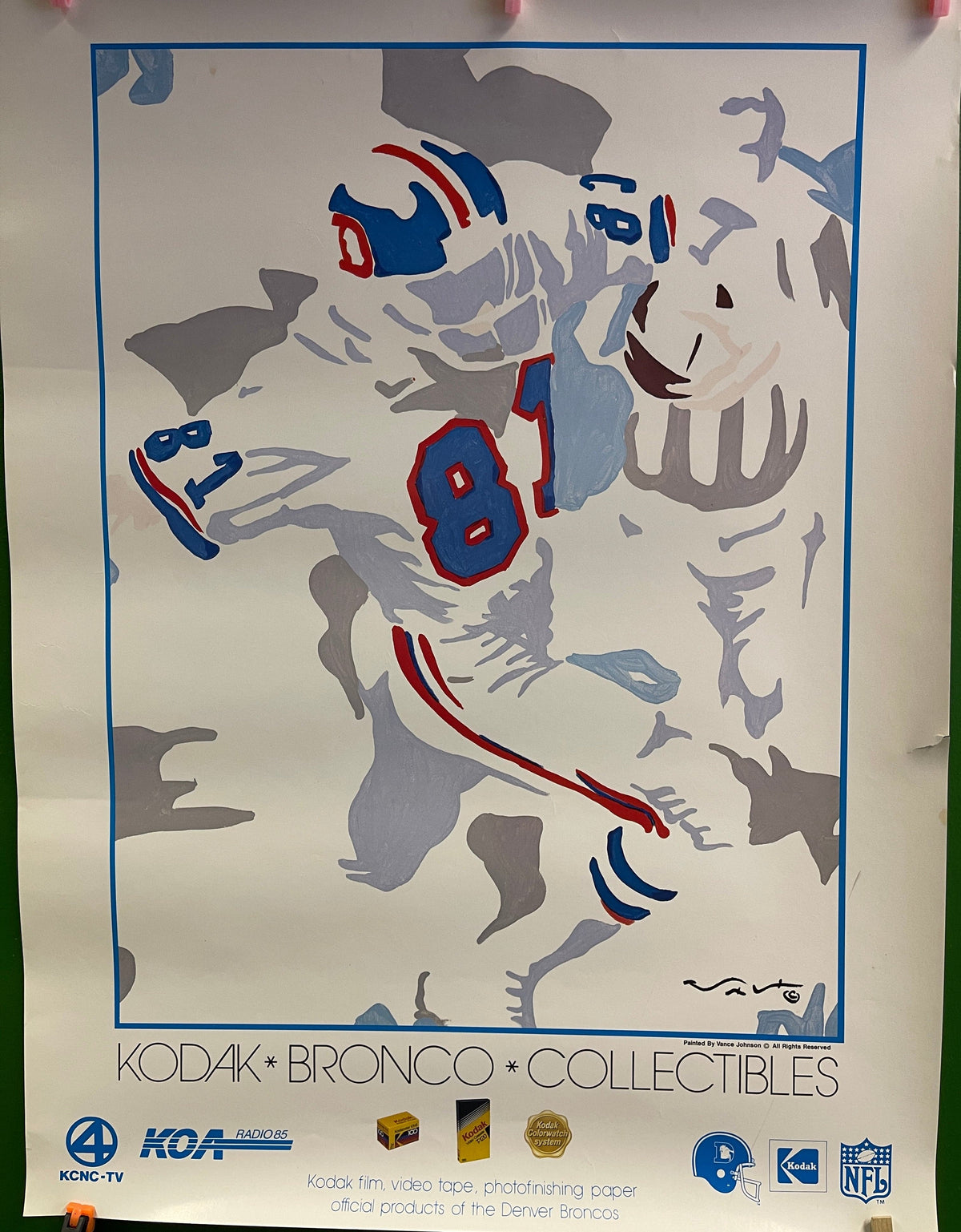NFL Denver Broncos Kodak Vance Johnson Perfect & RARE #81 Collectable Poster