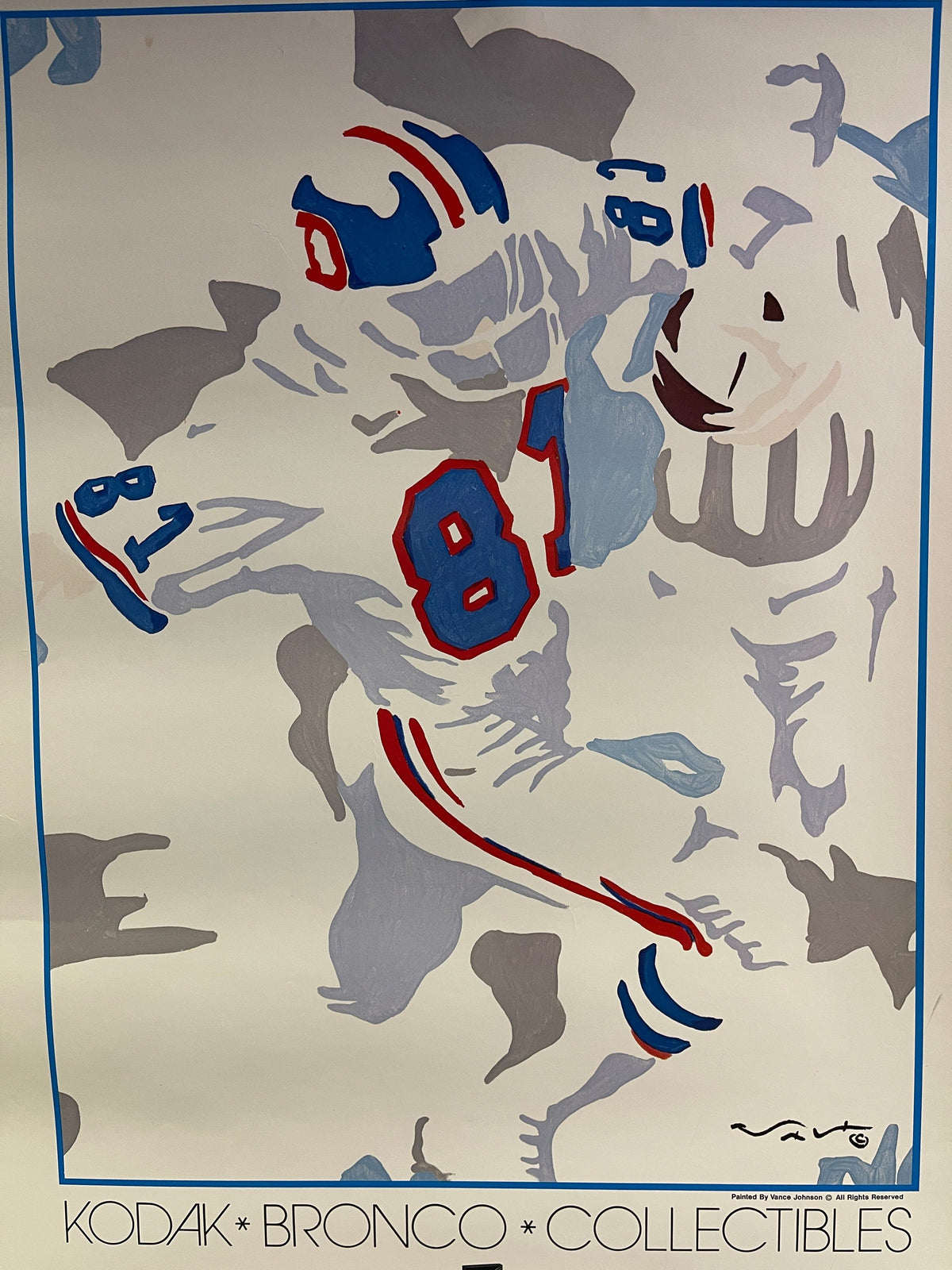 NFL Denver Broncos Kodak Vance Johnson Perfect & RARE #81 Collectable Poster
