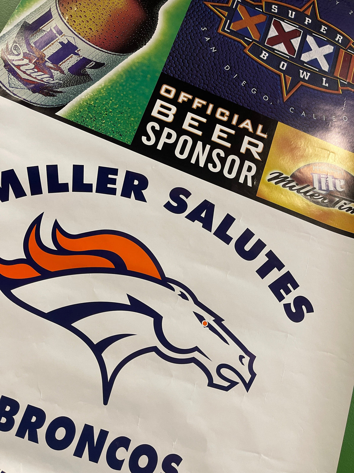 NFL Denver Broncos Miller Beer Vintage 1997 Super Bowl XXXII Poster